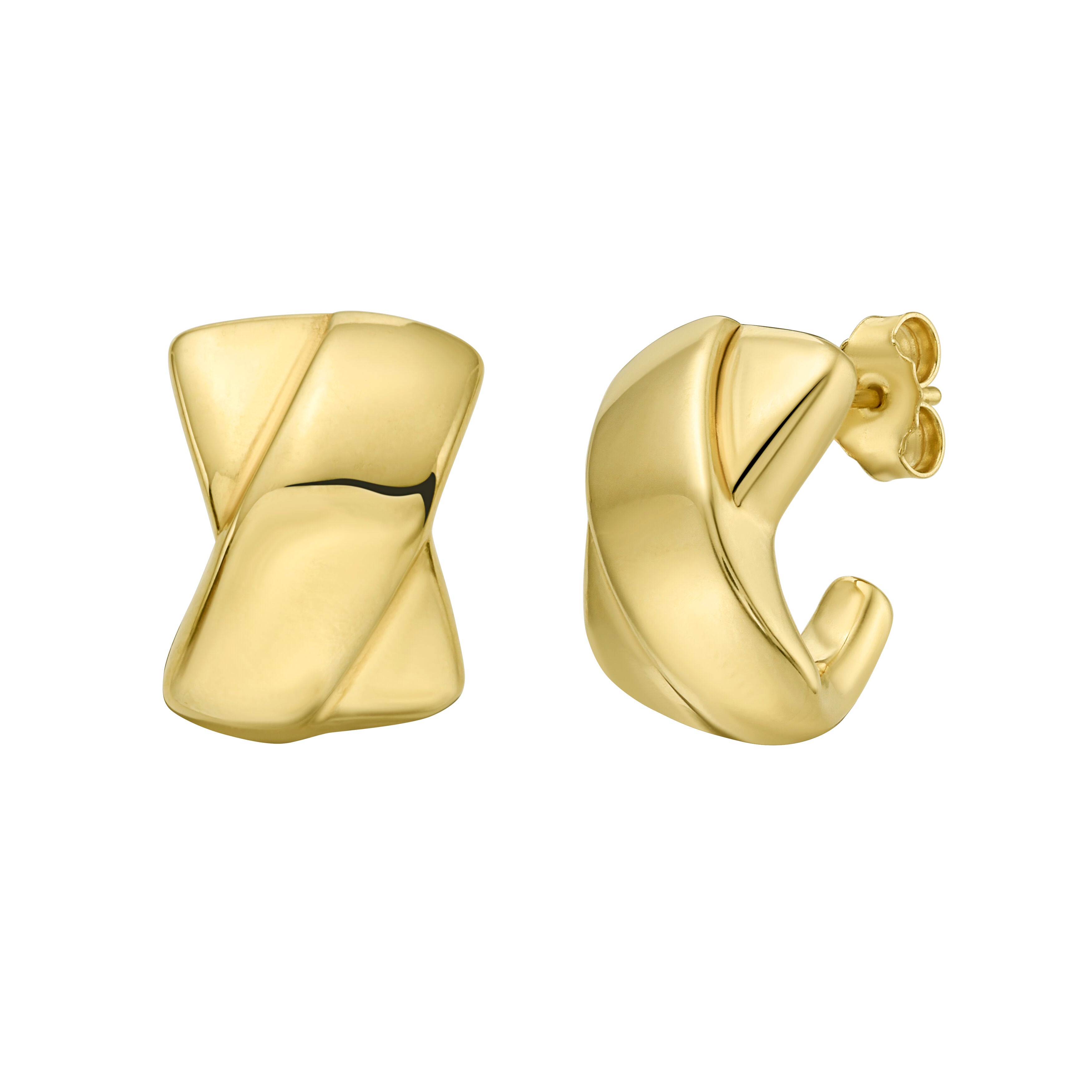 14K Gold Puffed Crisscross X Stud Earrings