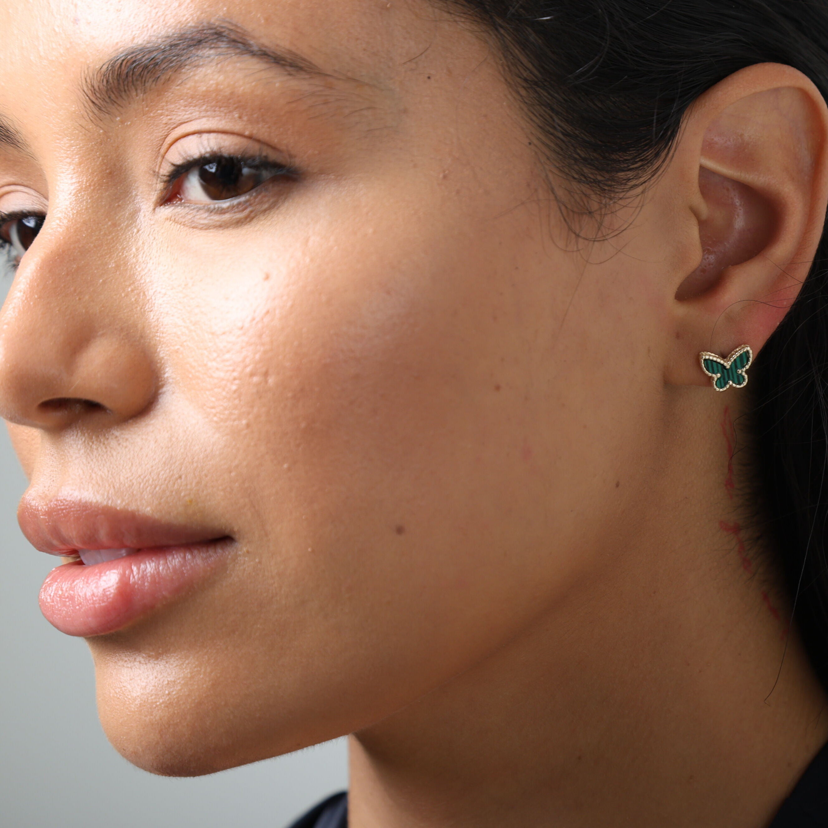 14K Gold Malachite Butterfly Stud Earrings