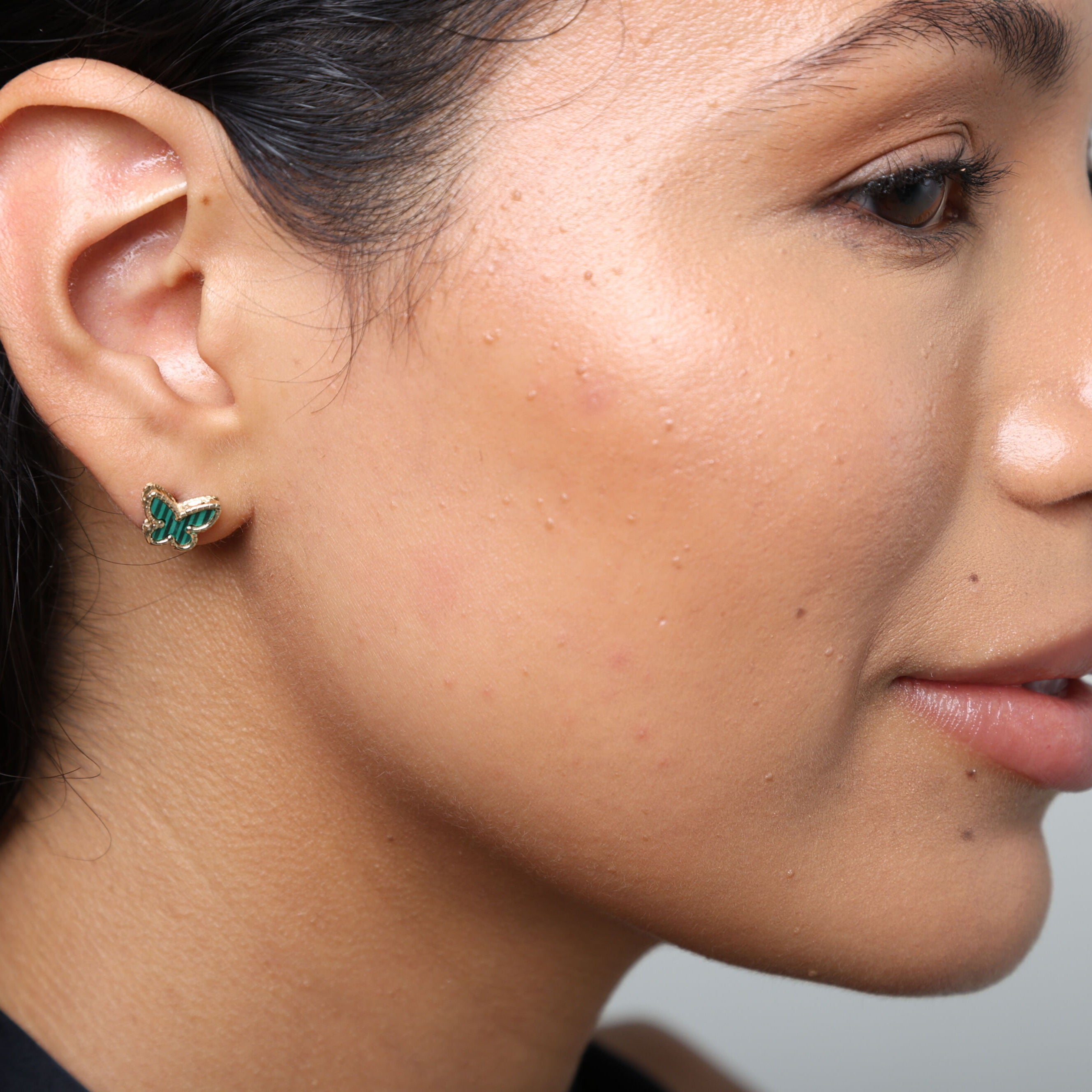 14K Gold Malachite Butterfly Stud Earrings