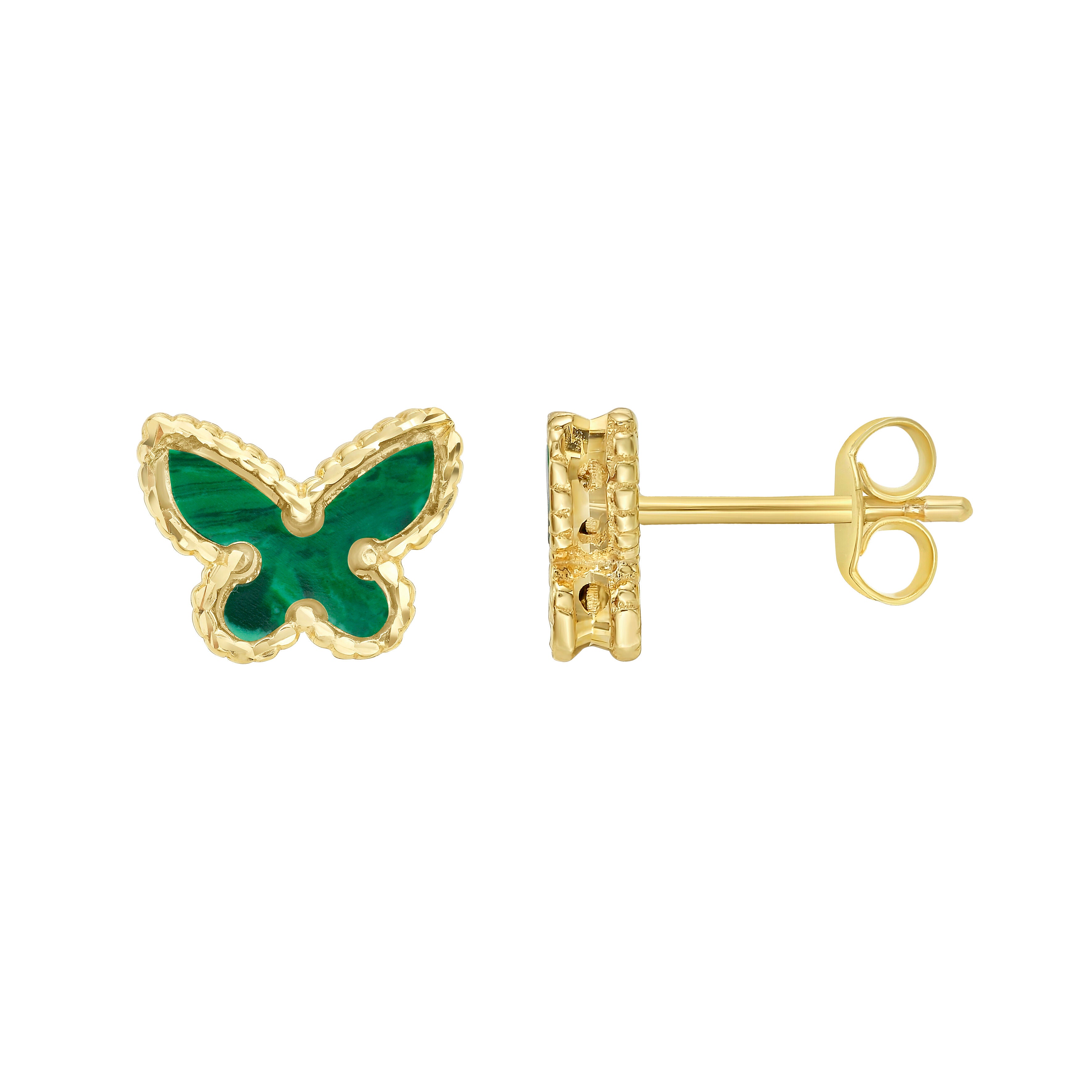 14K Gold Malachite Butterfly Stud Earrings