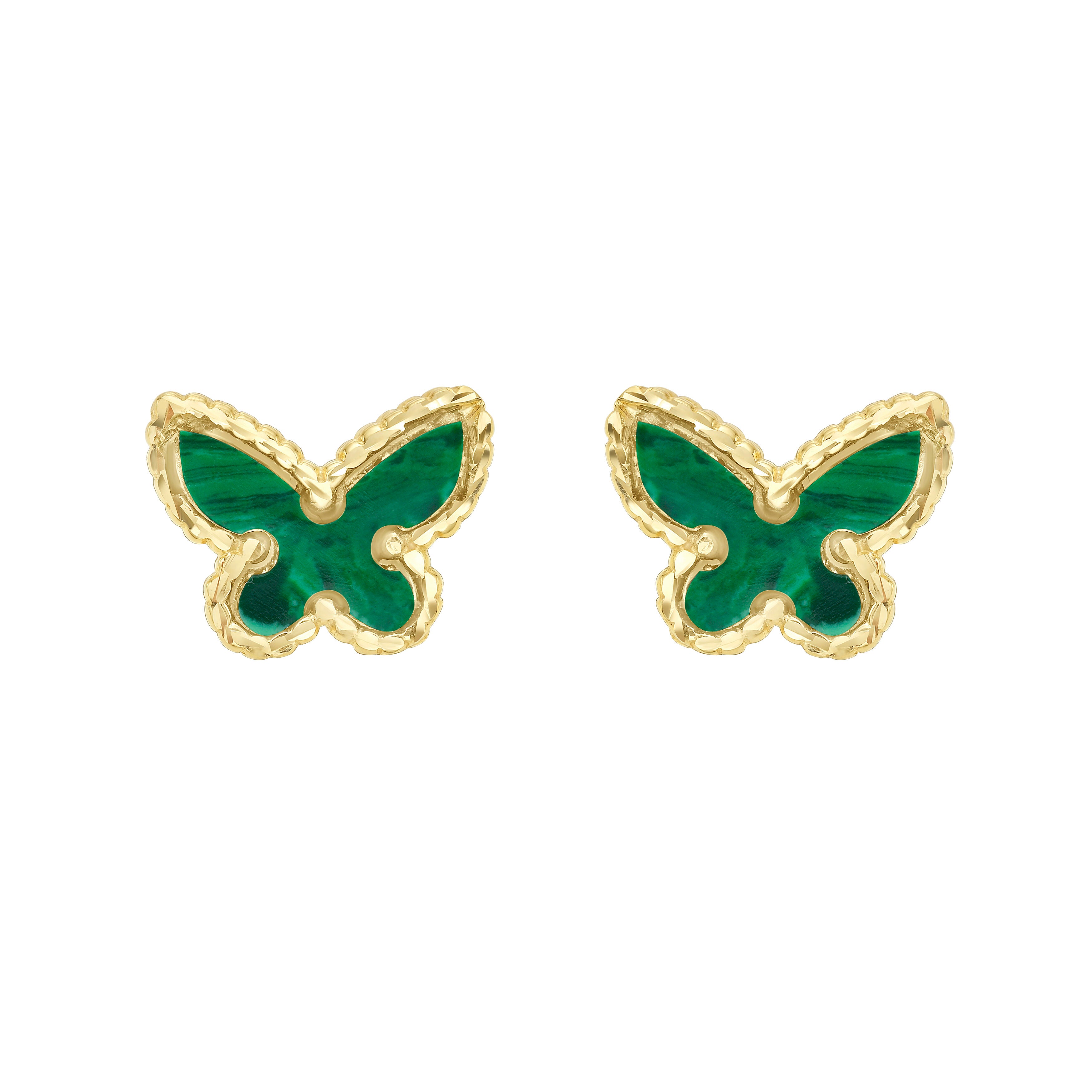 14K Gold Malachite Butterfly Stud Earrings