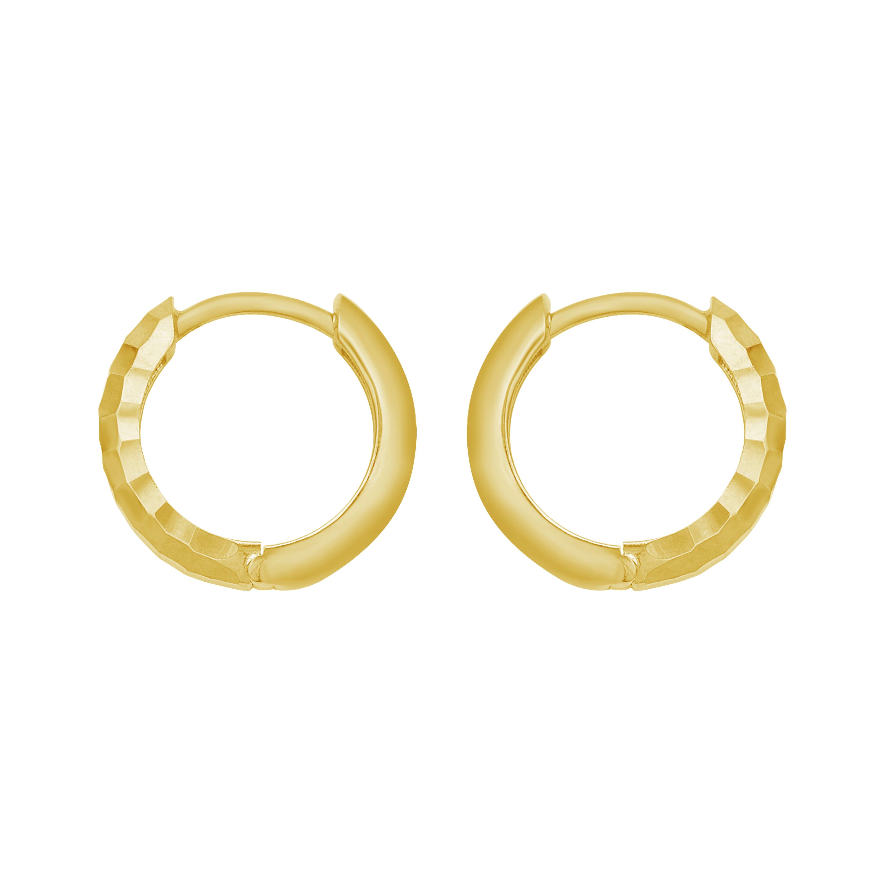14K Gold Huggie Hoop Earrings: Diamond Cut & Polished