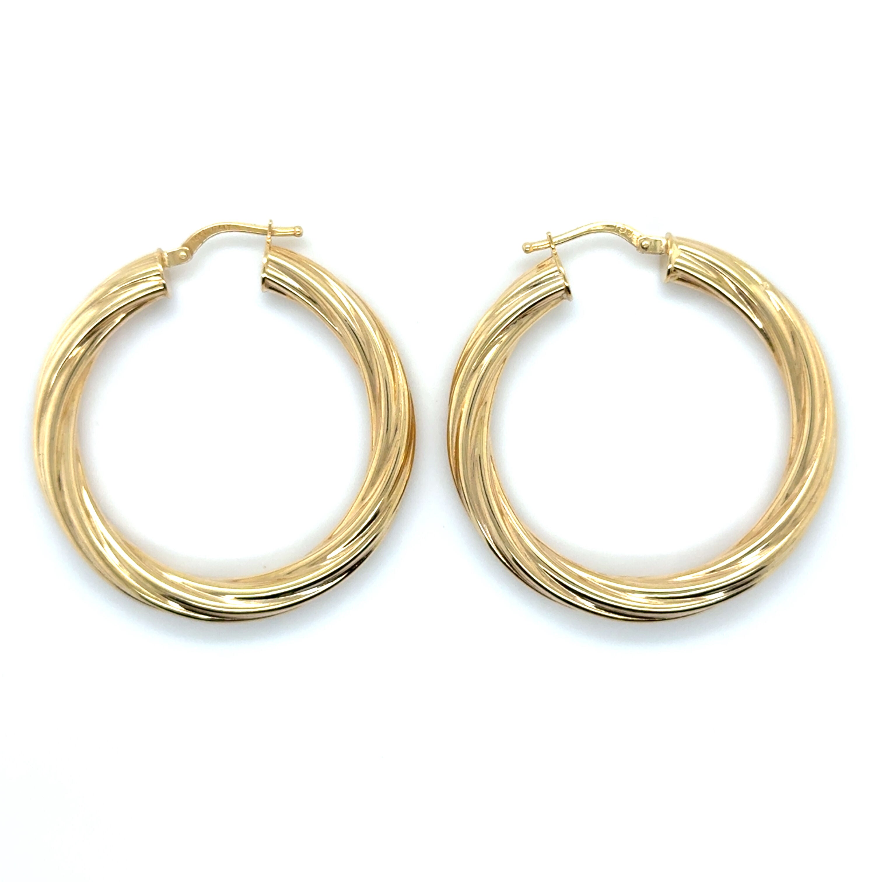 14K Gold 40mm Twisted Hoop Earrings: Classic Twist, 4.5mm Thick