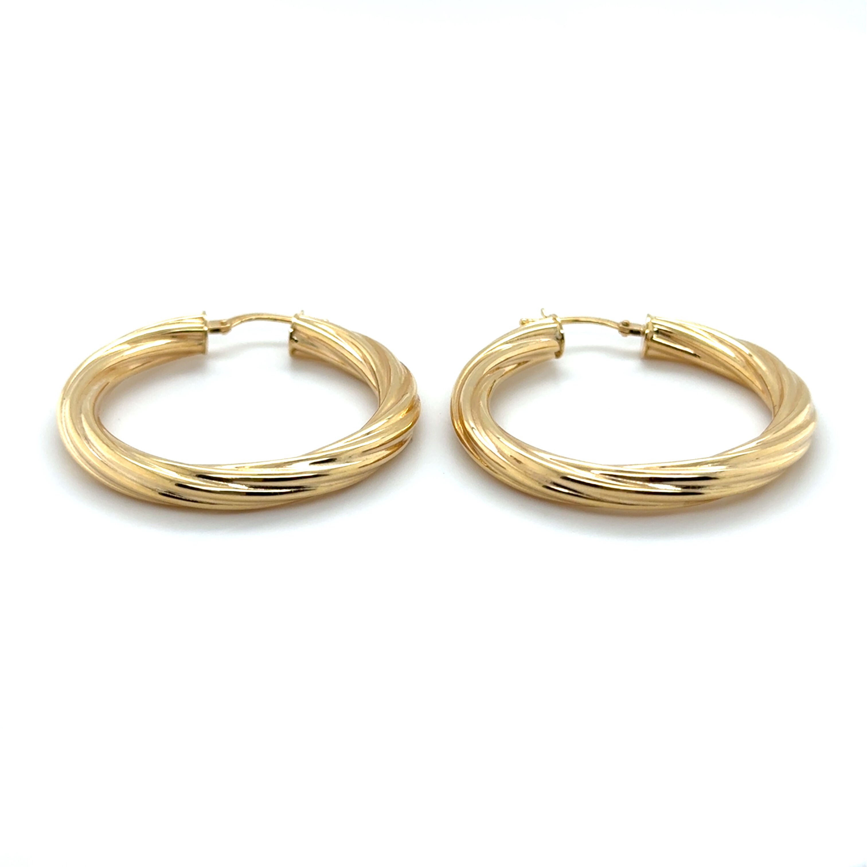 14K Gold 40mm Twisted Hoop Earrings: Classic Twist, 4.5mm Thick