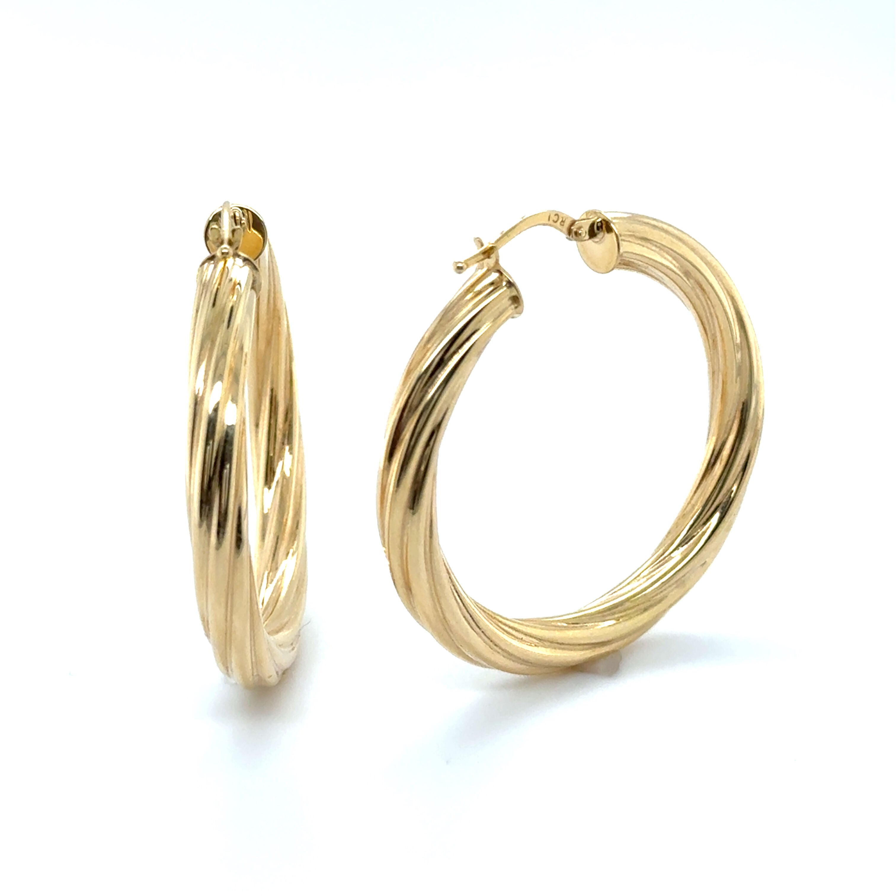 14K Gold 40mm Twisted Hoop Earrings: Classic Twist, 4.5mm Thick