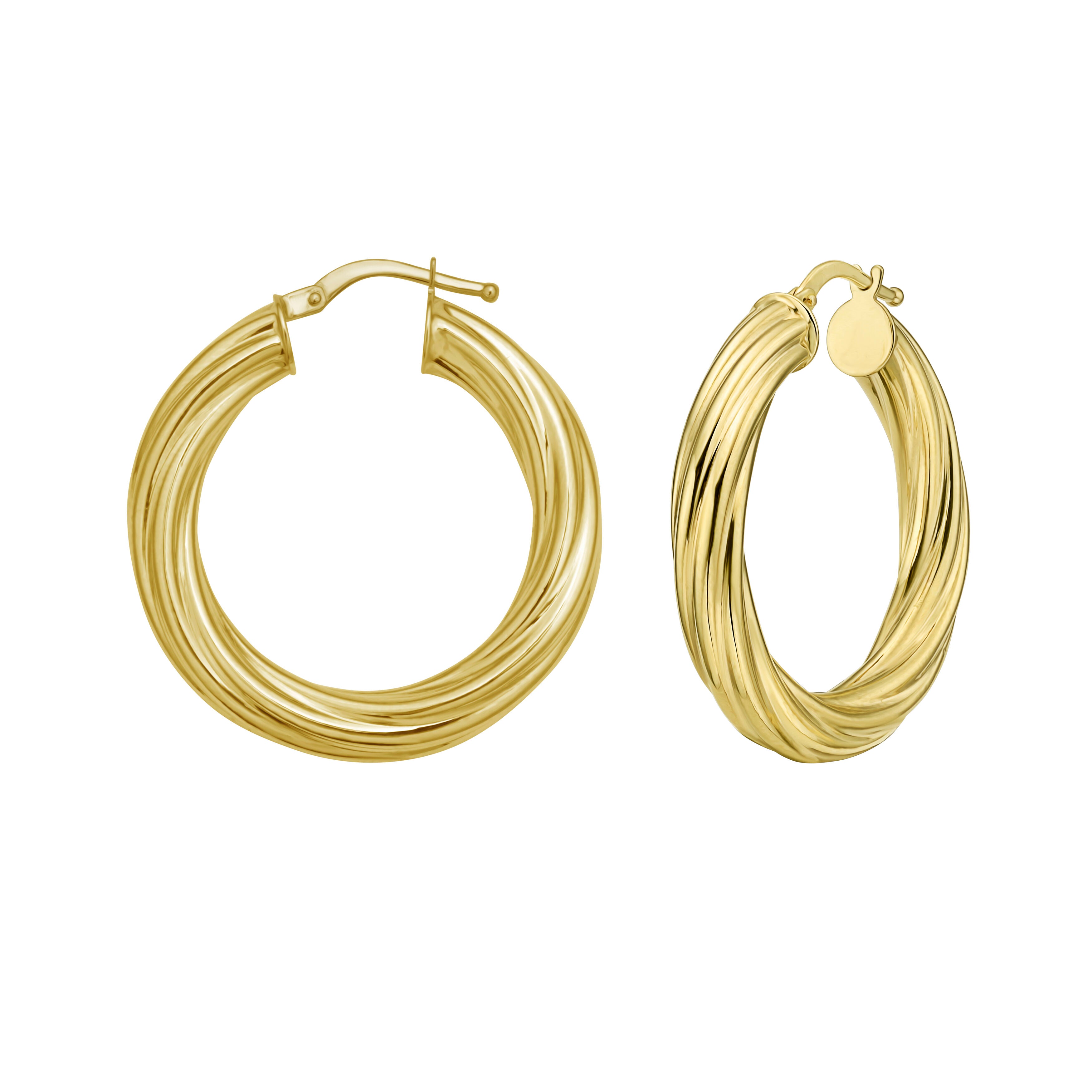 14K Gold 30mm Twisted Hoop Earrings 4.5mm Thick