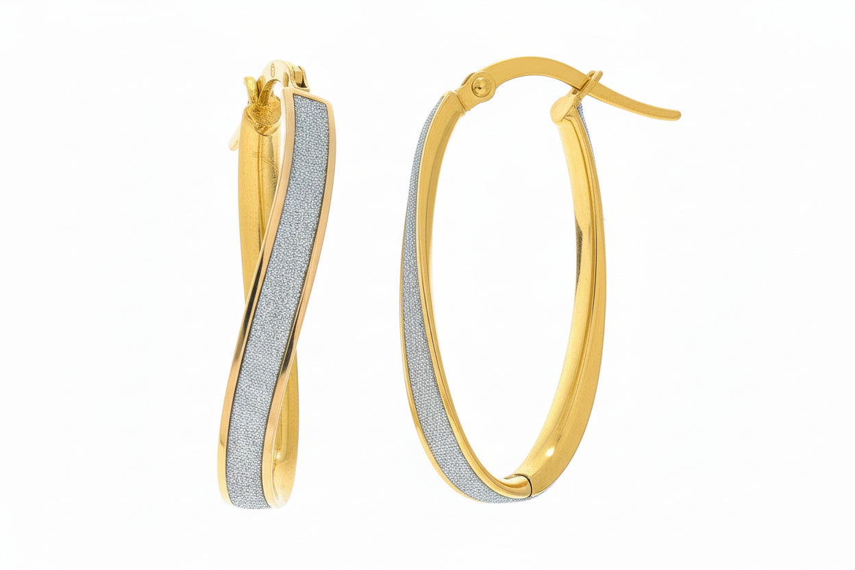 14K Two Tone Gold Infinity Glitter Hoop Earrings