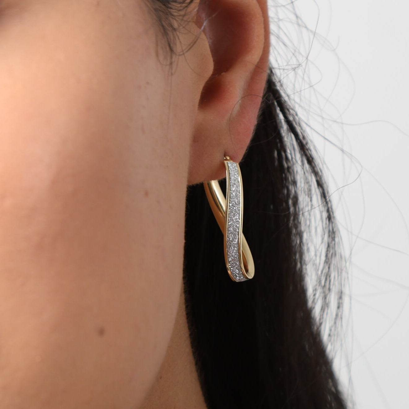 14K Two Tone Gold Infinity Glitter Hoop Earrings