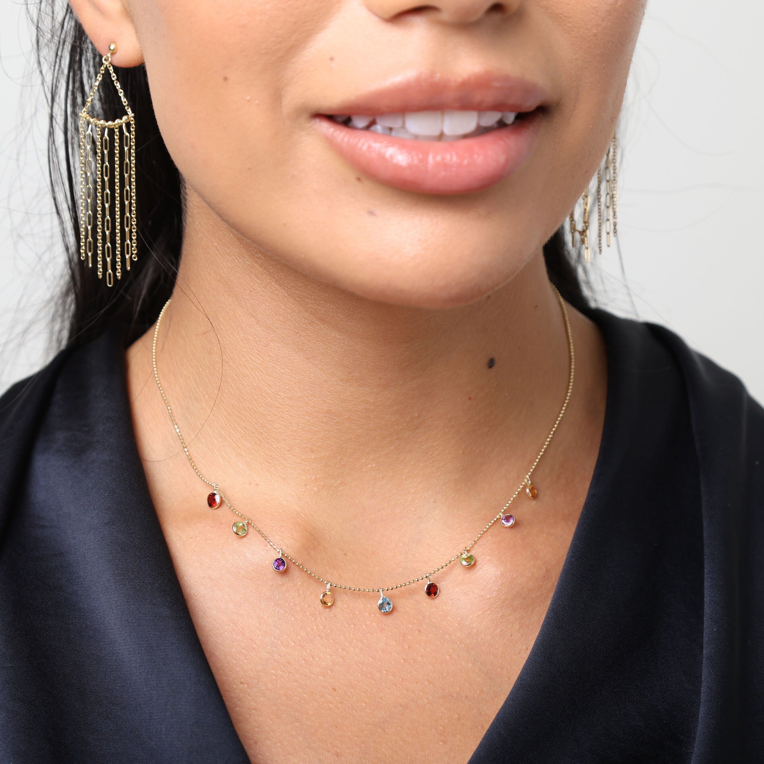 14K Gold Fringe Drop Chain Earrings: Paperclip & Cable Links