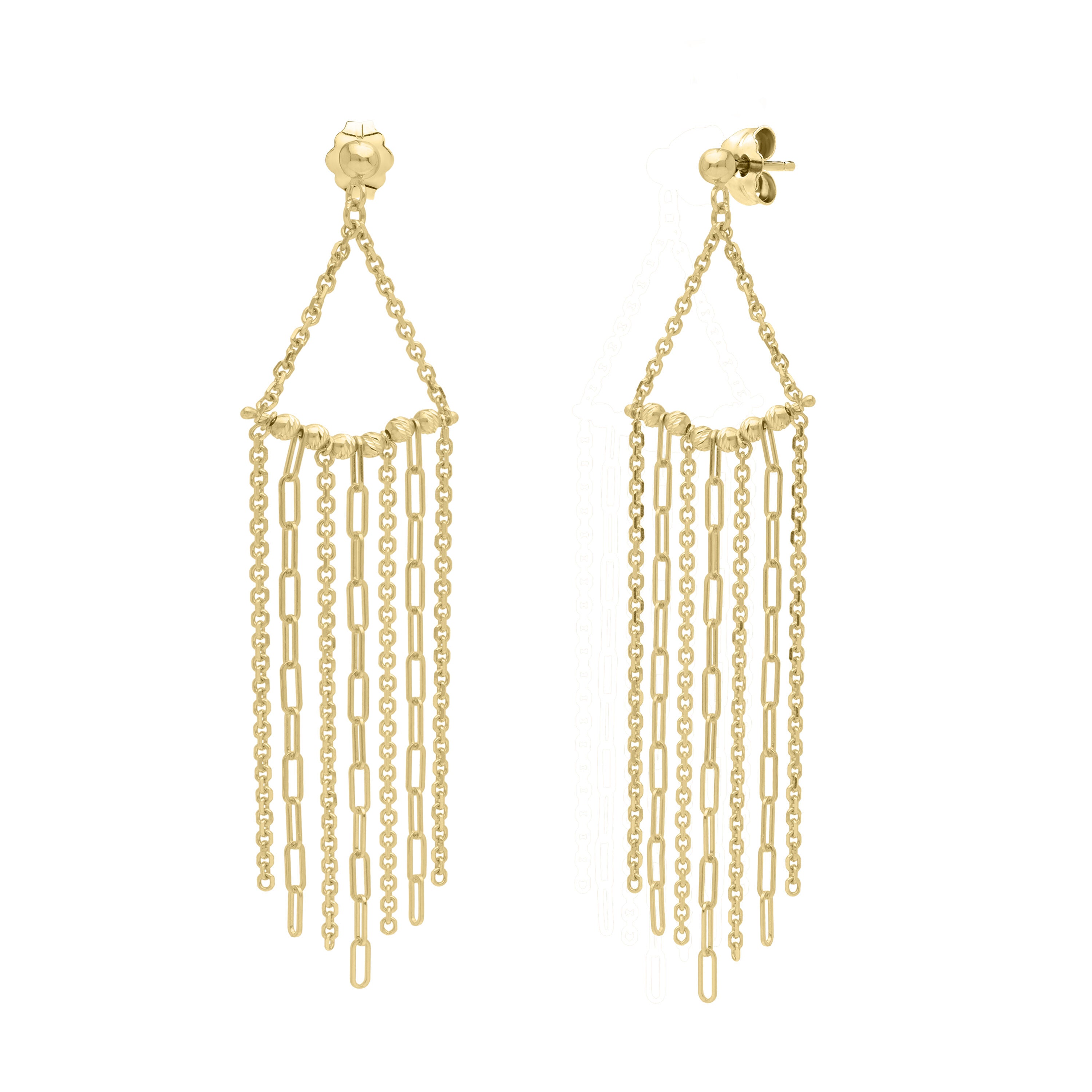 14K Gold Fringe Drop Chain Earrings: Paperclip & Cable Links