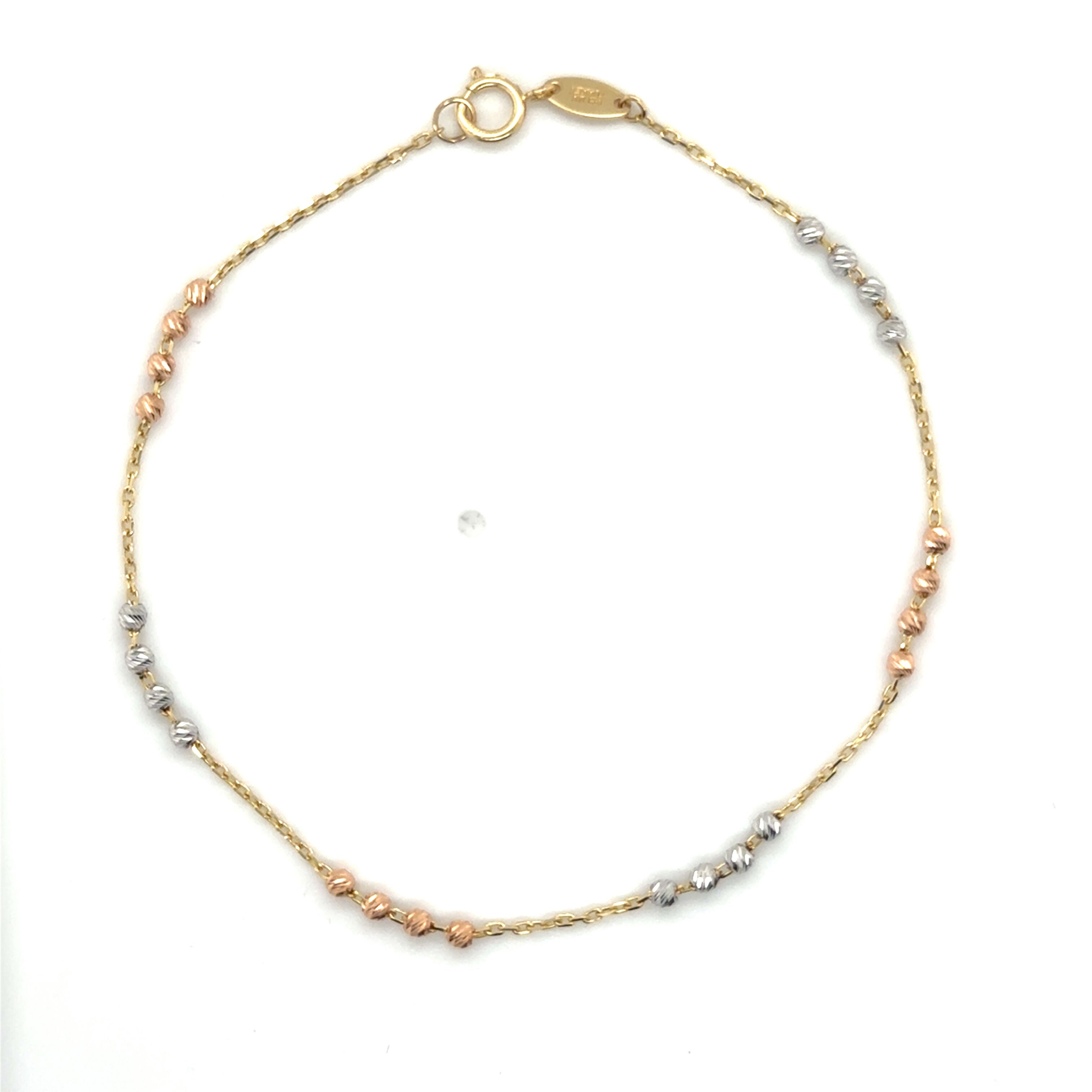 14K Tricolor Gold Bead Station Bracelet, 7.25"