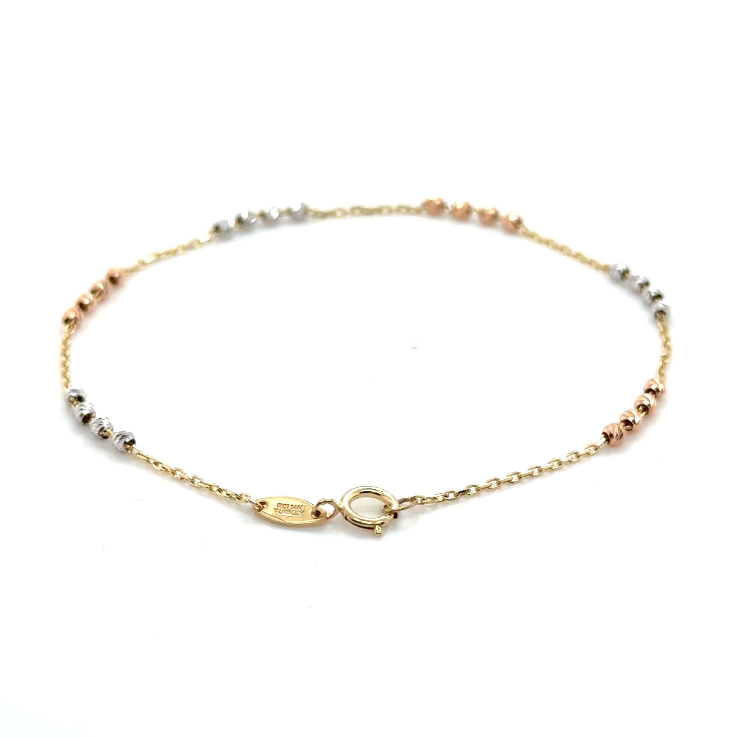 14K Tricolor Gold Dainty Bead Station Bracelet, 7.25"