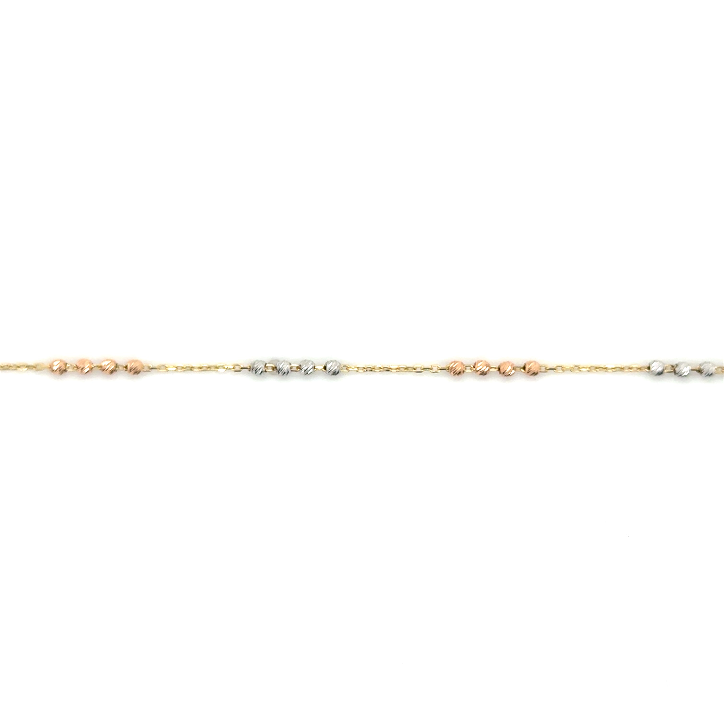 14K Tricolor Gold Dainty Bead Station Bracelet, 7.25"