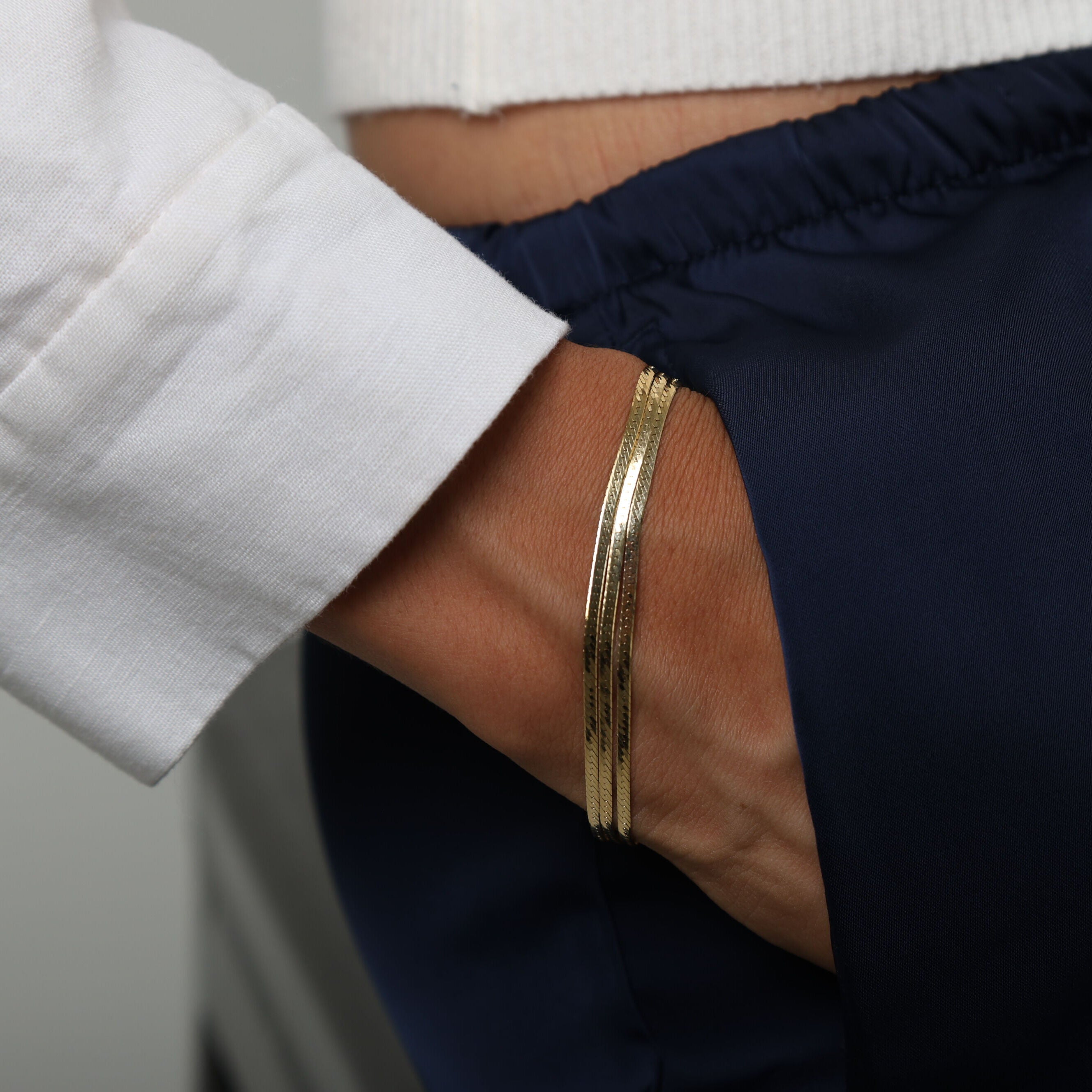 14K Gold Layered Serpentine Bracelet: Three Strands