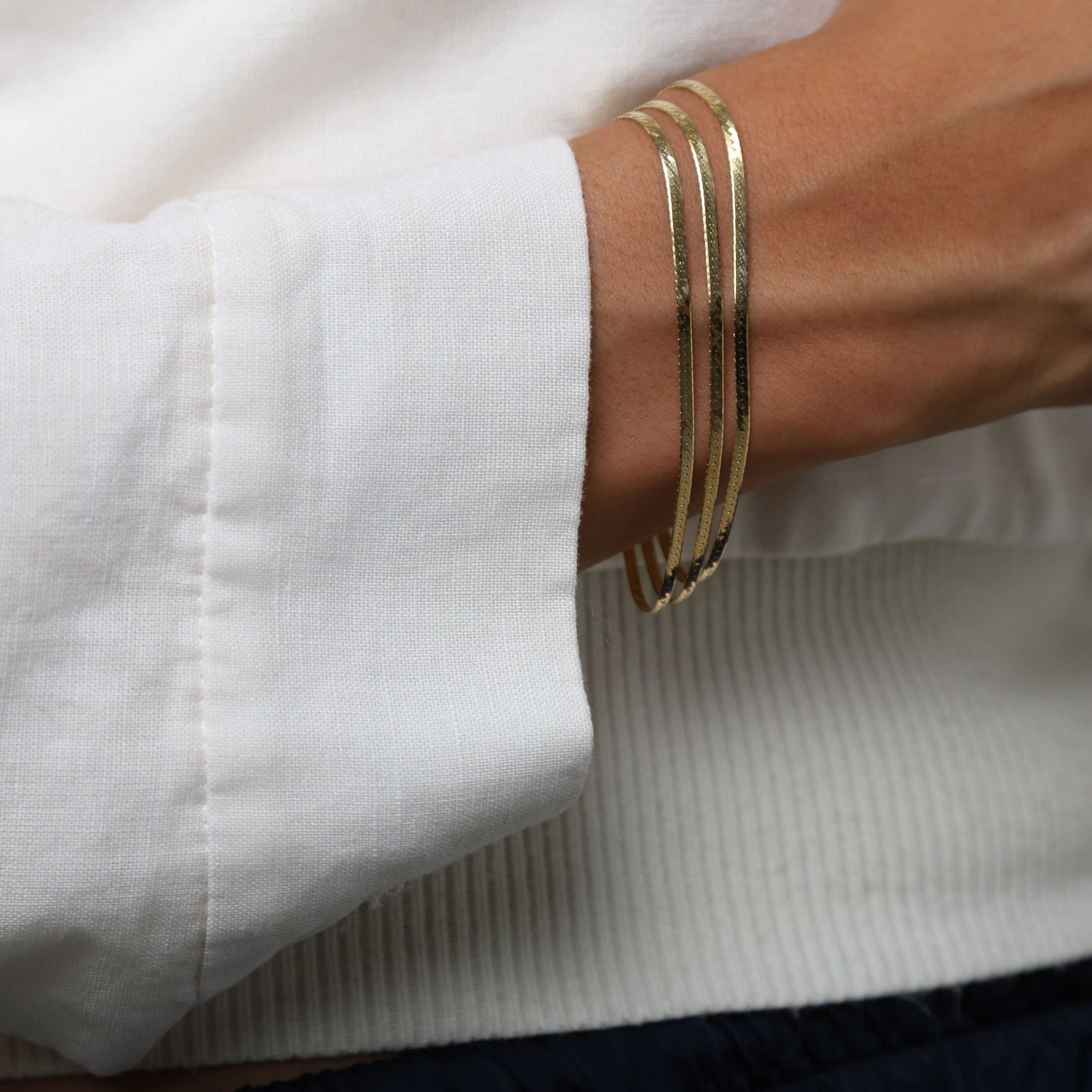 14K Gold Layered Serpentine Bracelet: Three Strands