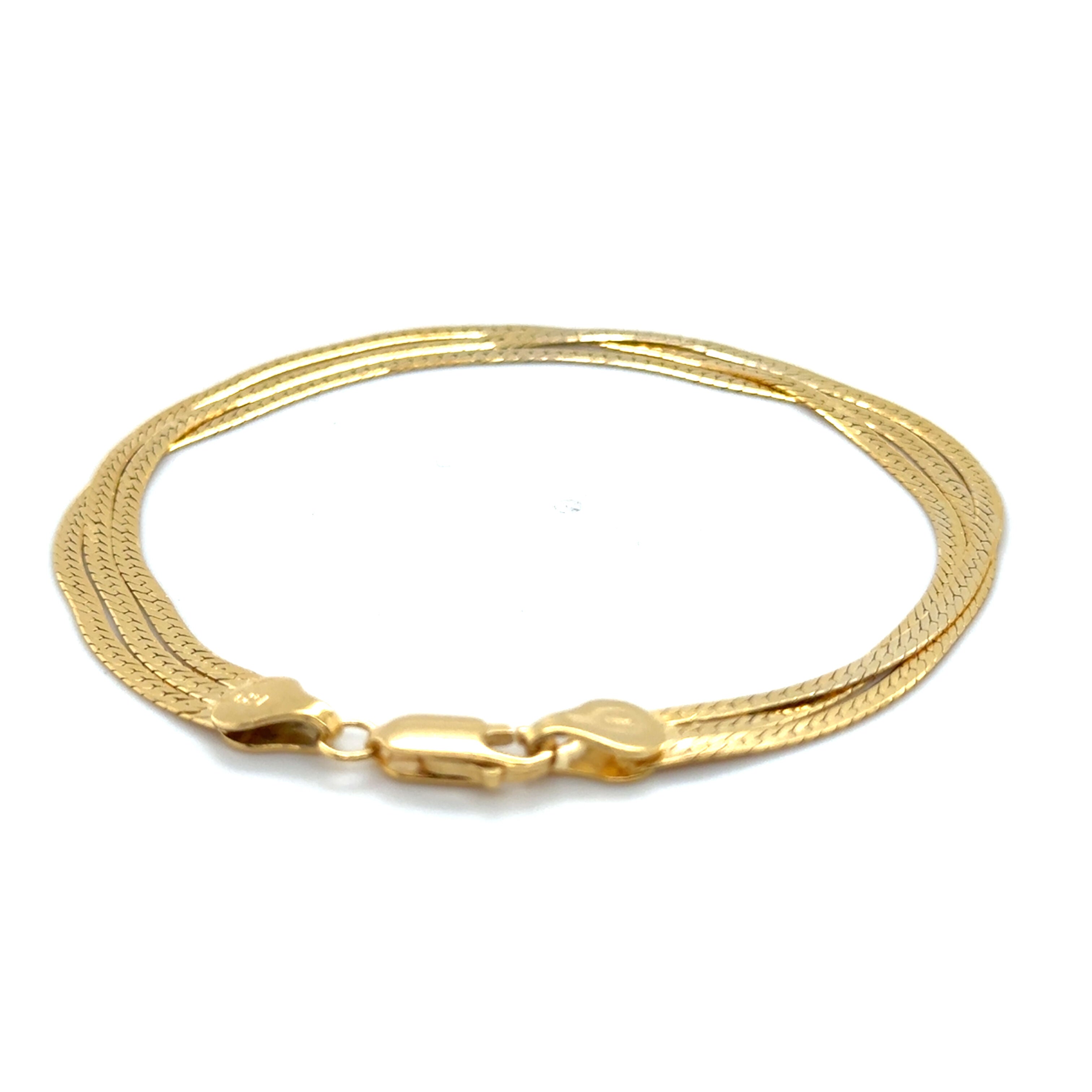 14K Gold Layered Serpentine Bracelet: Three Strands