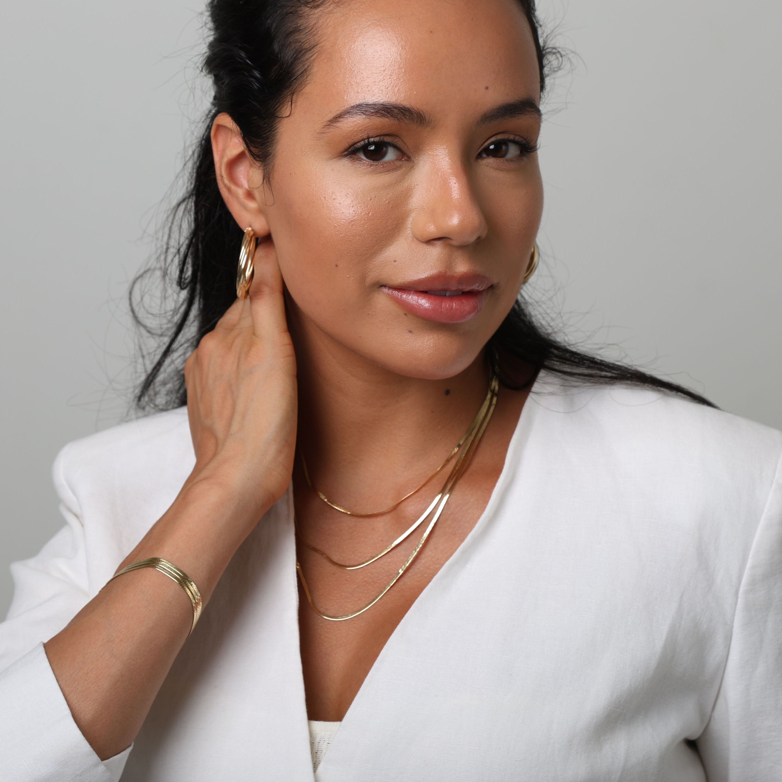 14K Gold Layered Serpentina Necklace – Three Strands