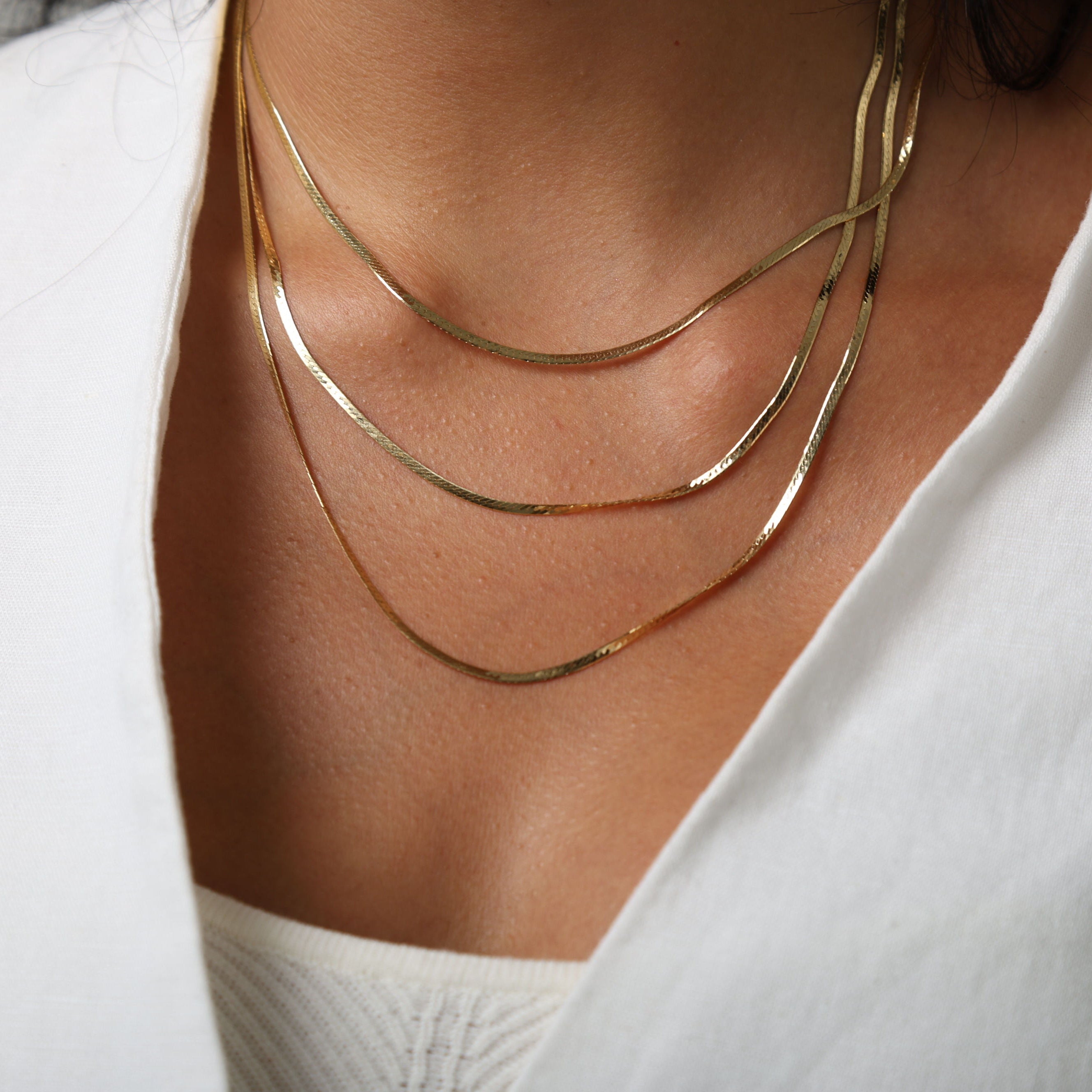 14K Gold Layered Serpentine Bracelet: Three Strands