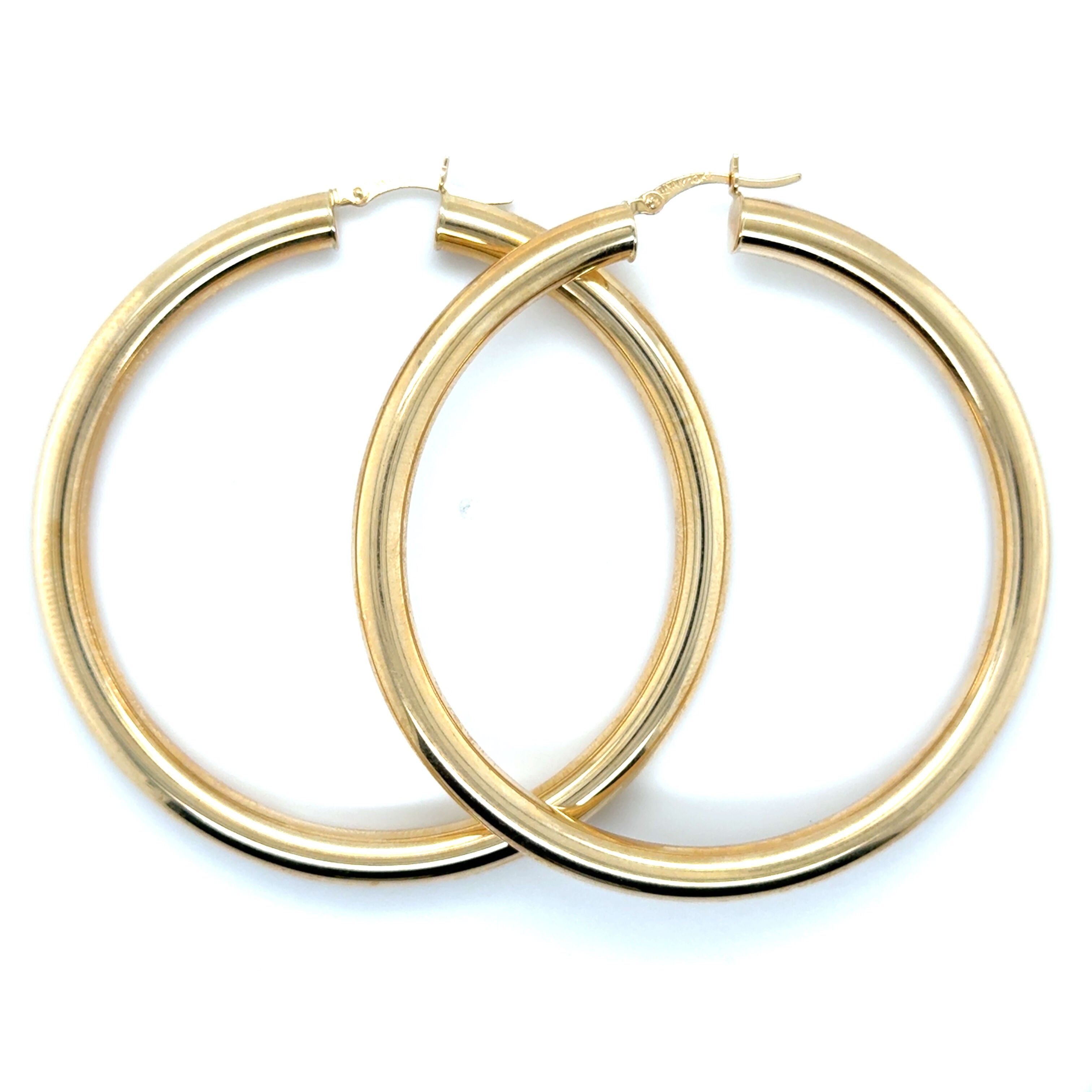 10K Gold 65mm Large Polished Hoops: 4mm & 5mm Thick