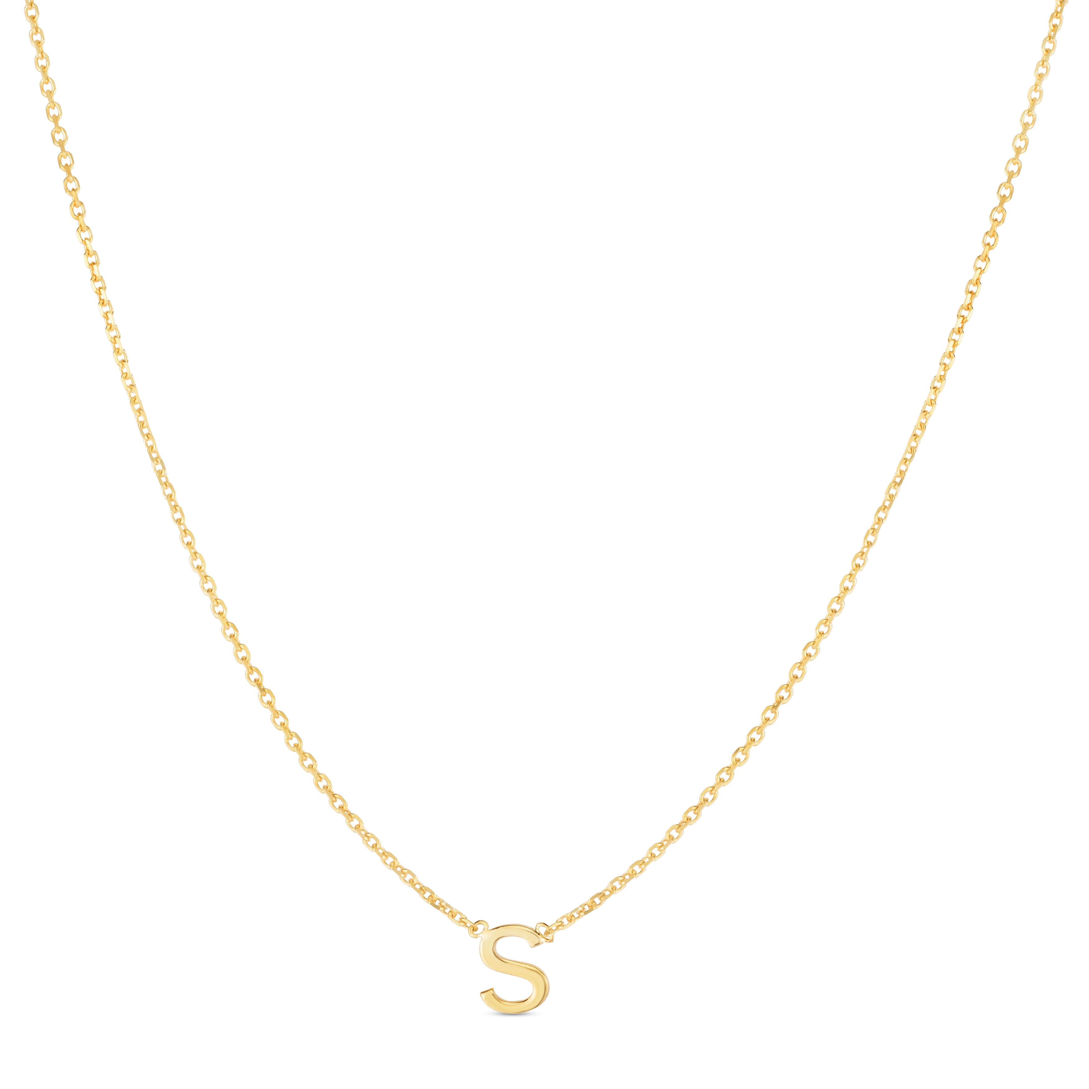 14K Gold Dainty Mini Initial Necklace: 18" Adjustable At 16"