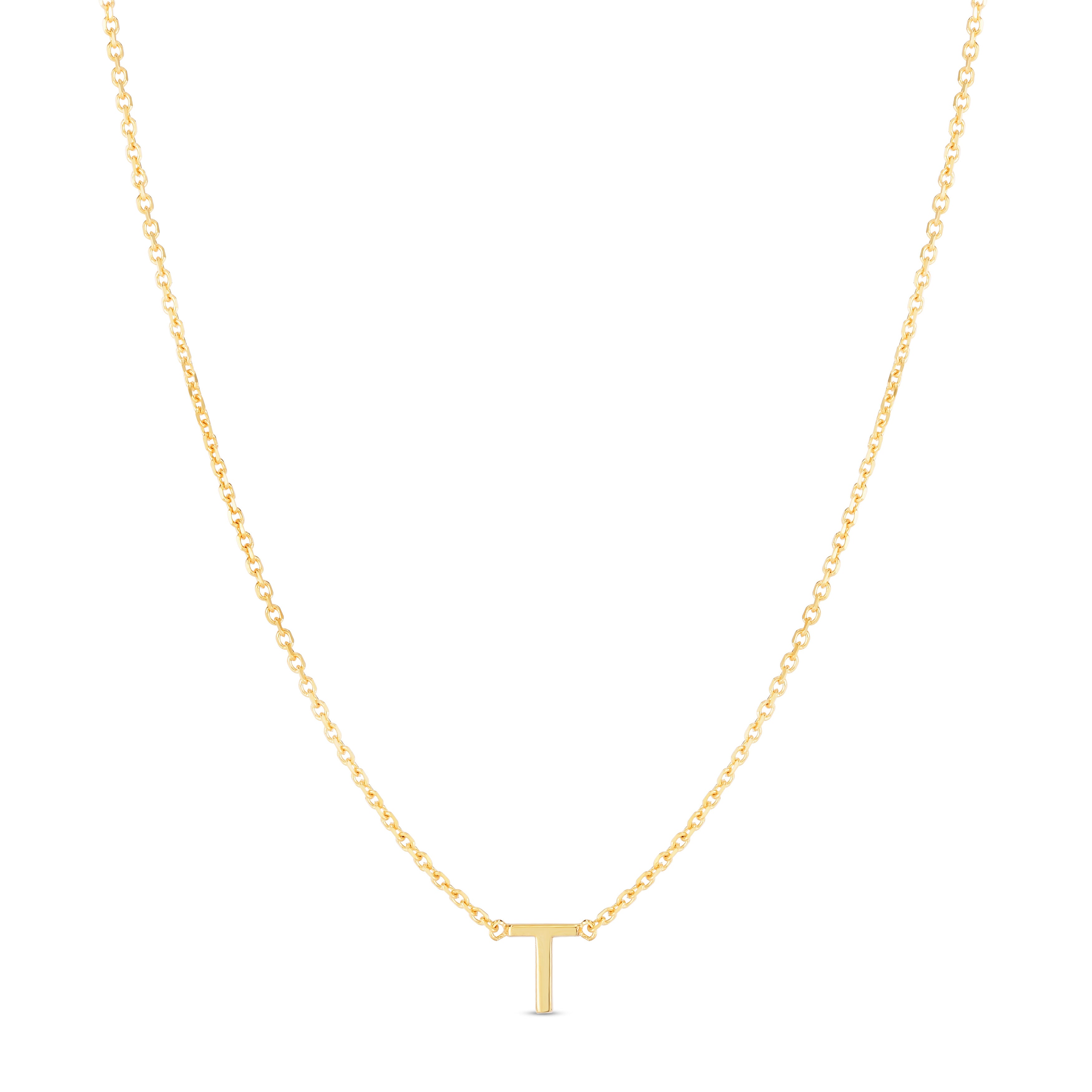 14K Gold Dainty Mini Initial Necklace: 18" Adjustable At 16"