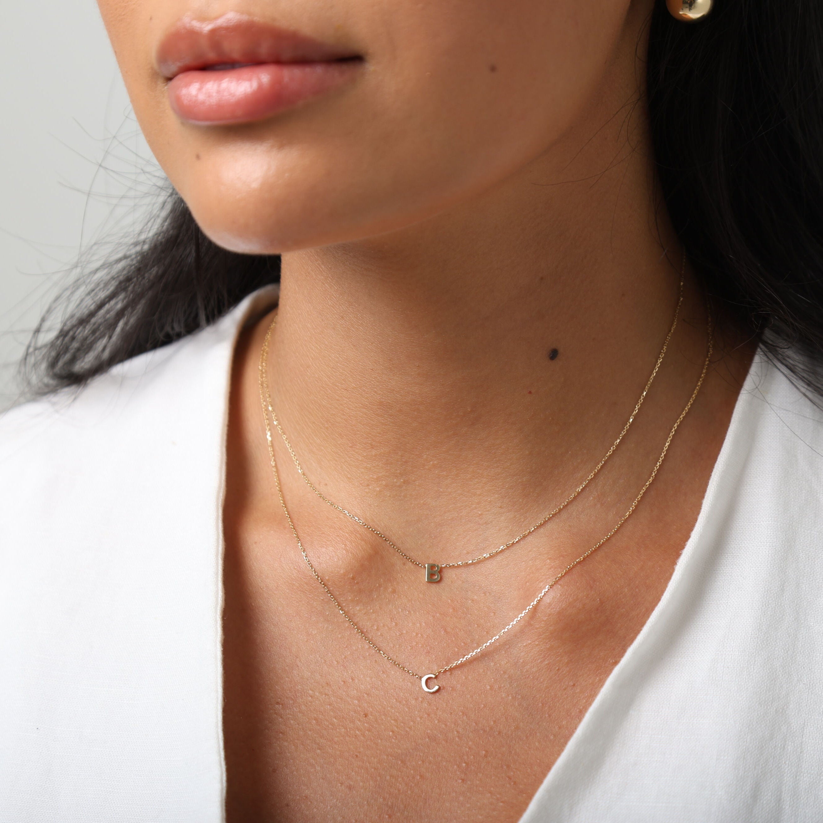 14K Gold Dainty Mini Initial Necklace: 18" Adjustable At 16"