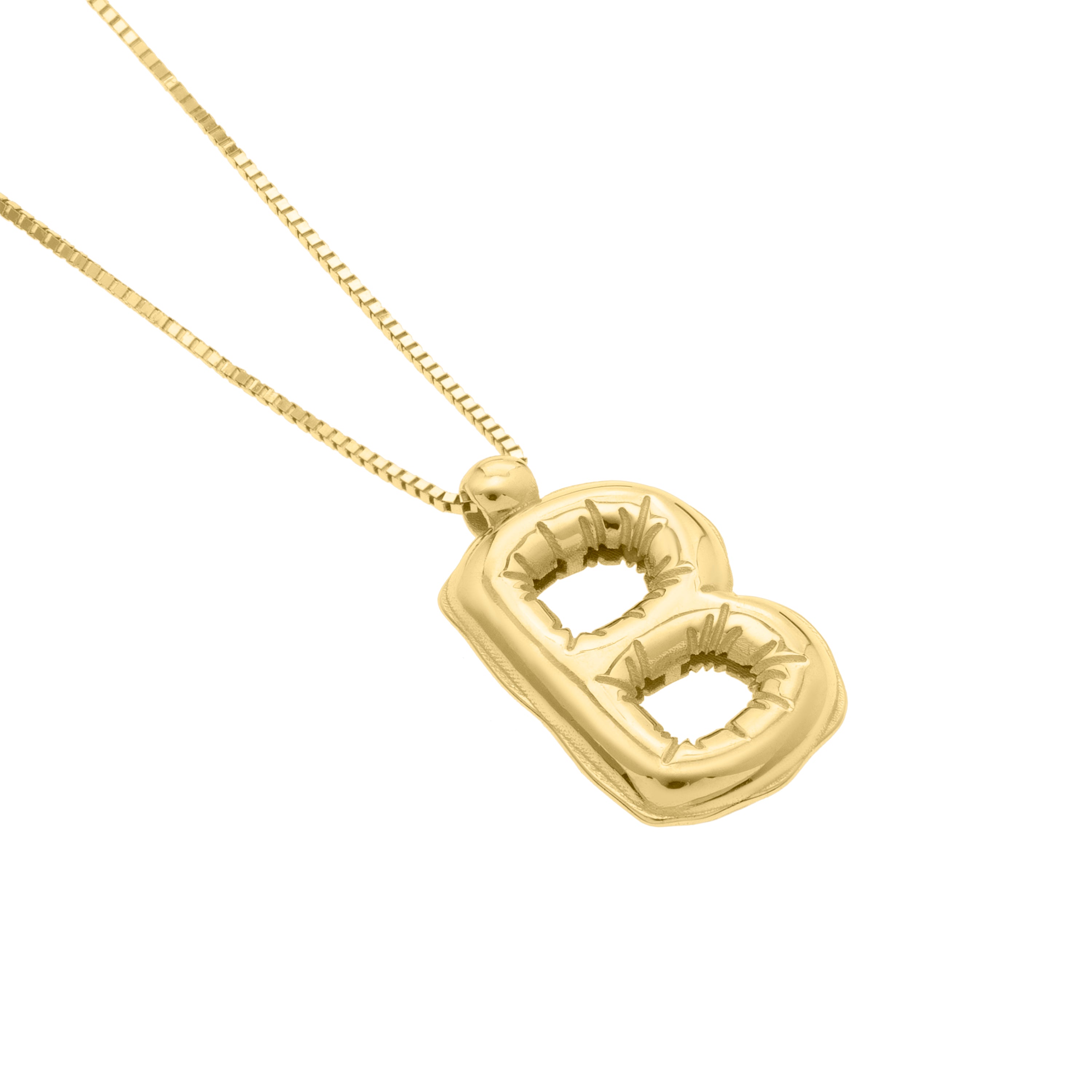14K Gold Puffy Helium Initial Pendant Necklace: 18" Adjustable at 16"