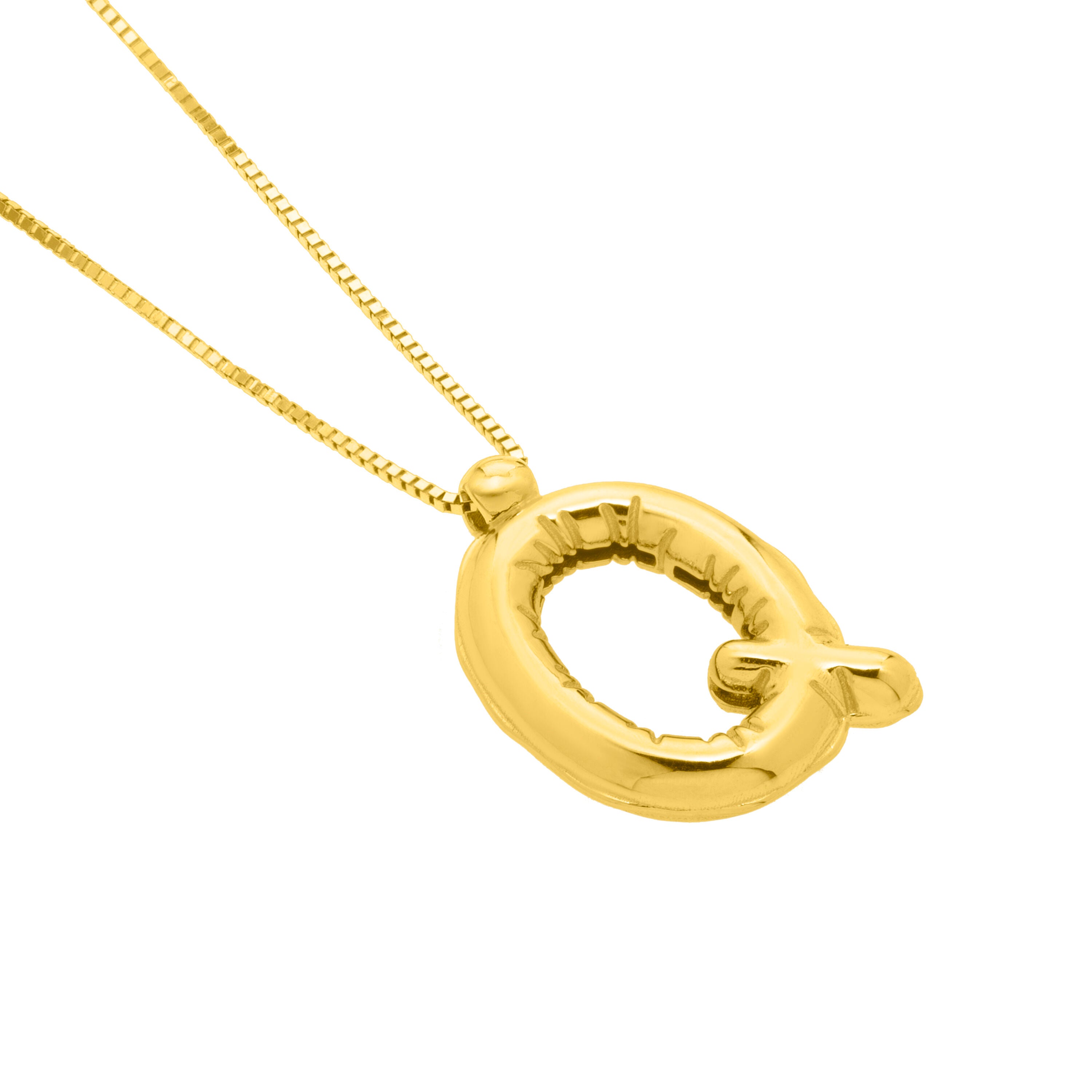 14K Gold Puffy Helium Initial Pendant Necklace: 18" Adjustable at 16"