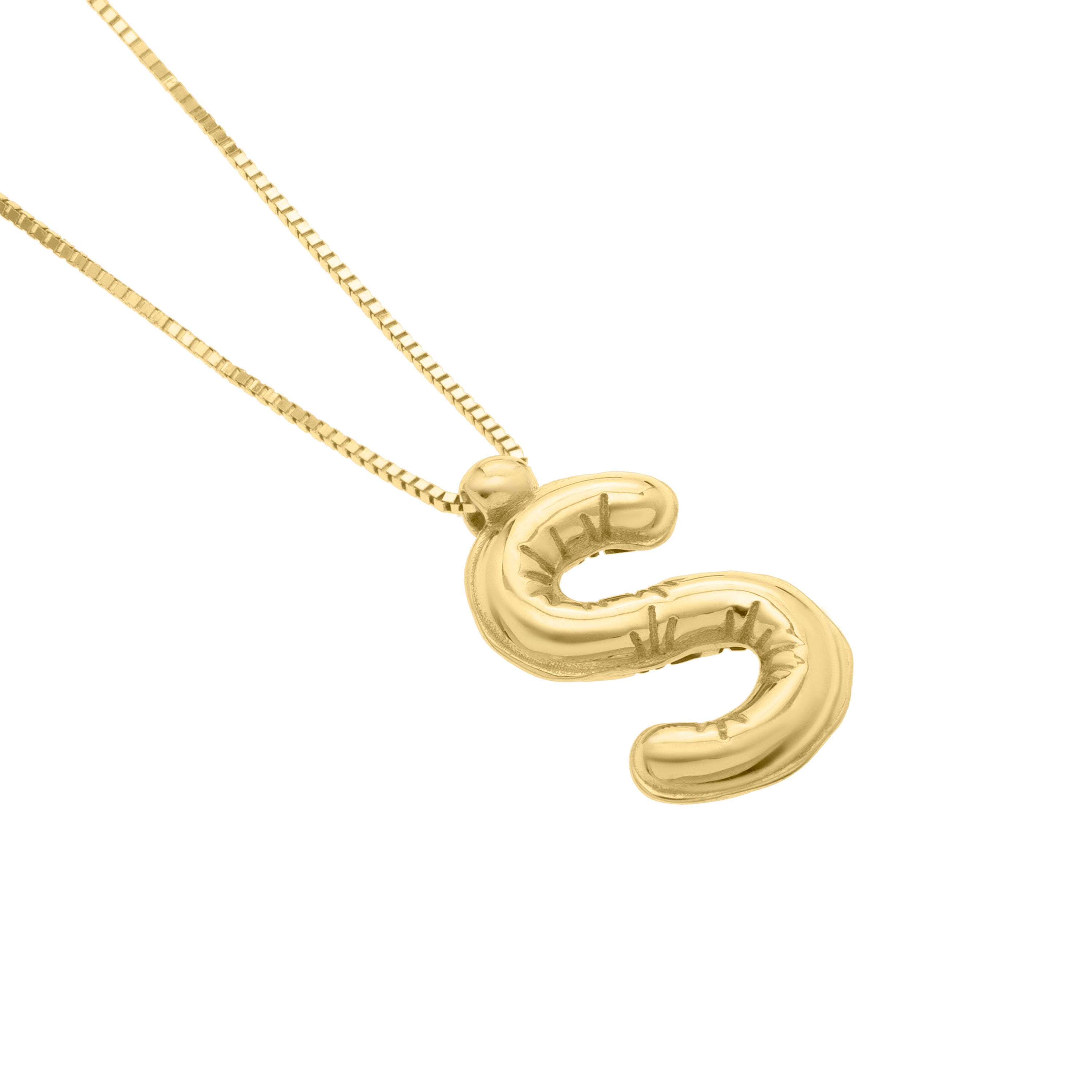 14K Gold Puffy Helium Initial Pendant Necklace: 18" Adjustable at 16"