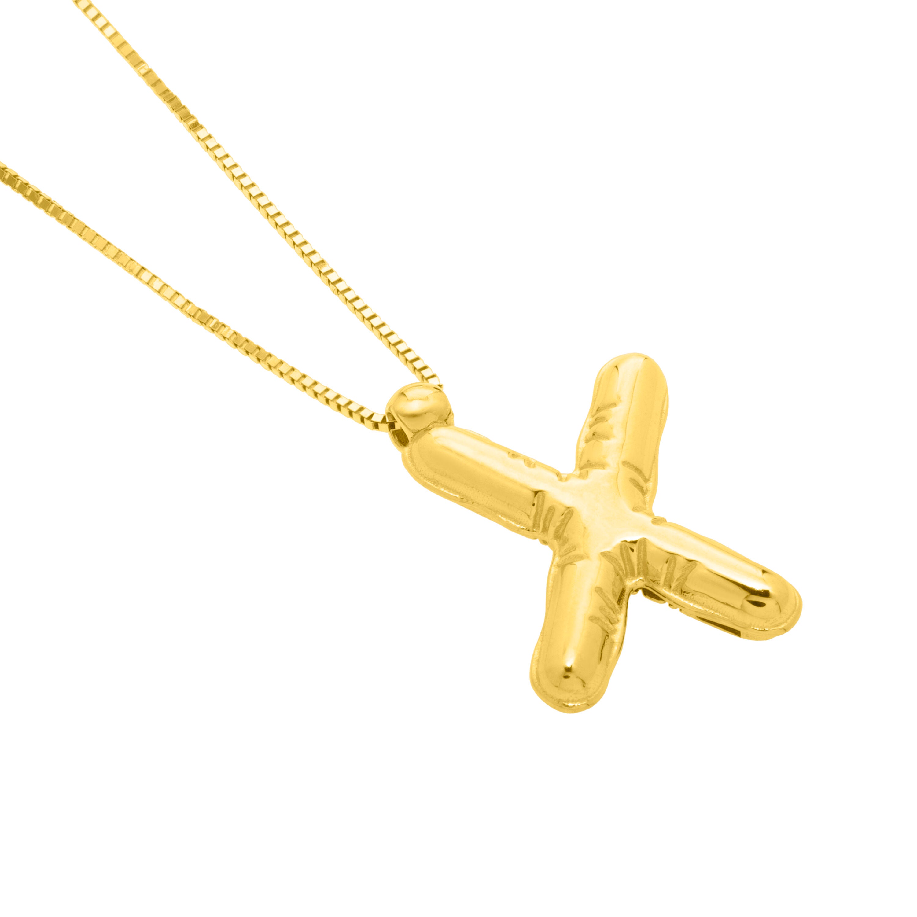 14K Gold Puffy Helium Initial Pendant Necklace: 18" Adjustable at 16"