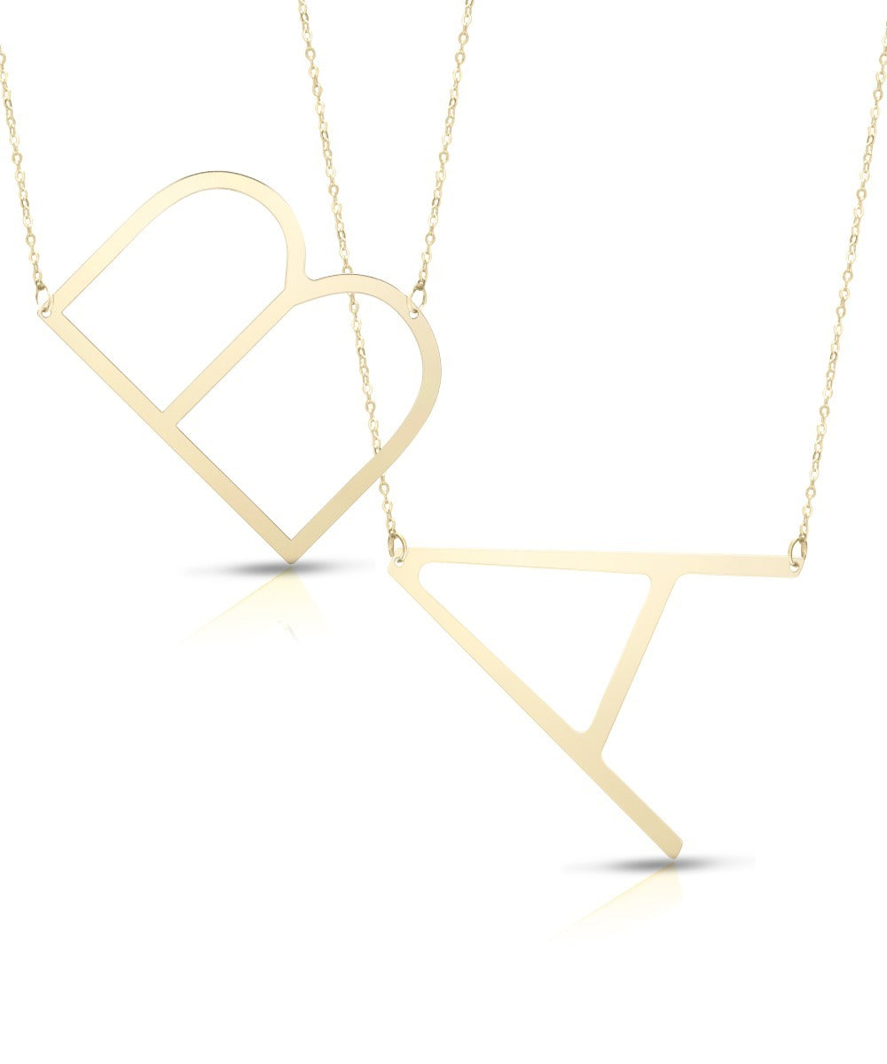 14K Gold Large Sideways Initial Necklace