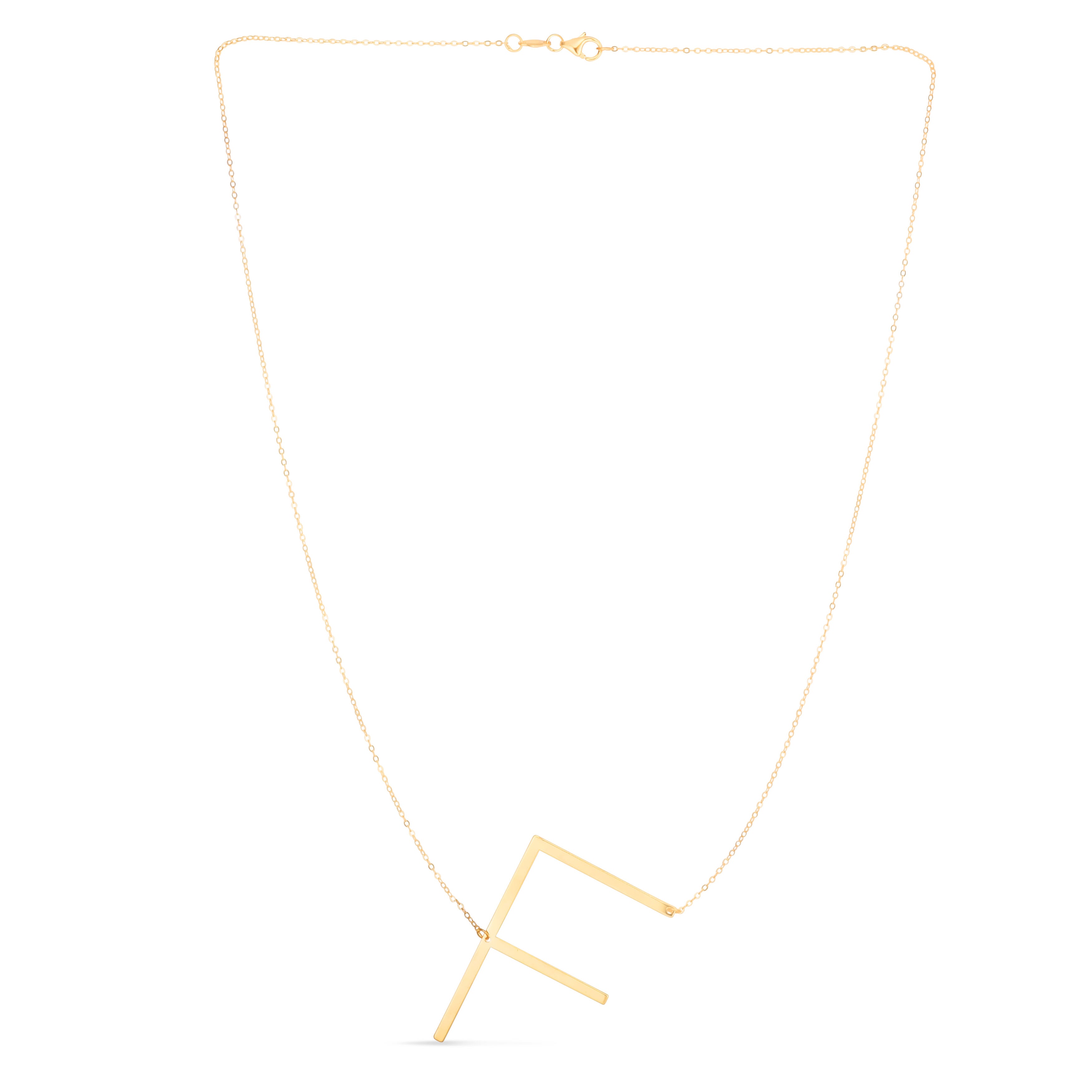 14K Gold Large Sideways Initial Necklace: 18"