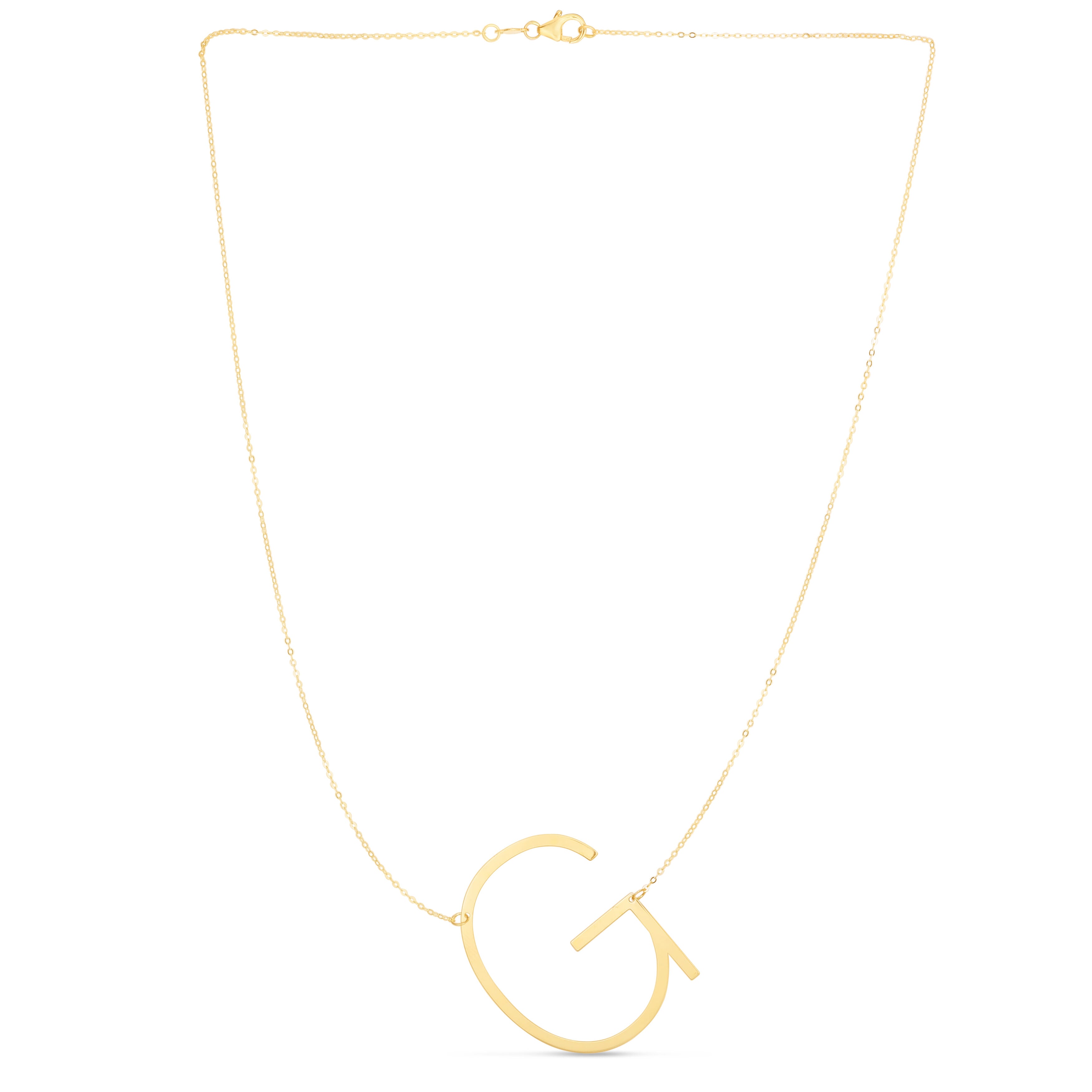 14K Gold Large Sideways Initial Necklace: 18"