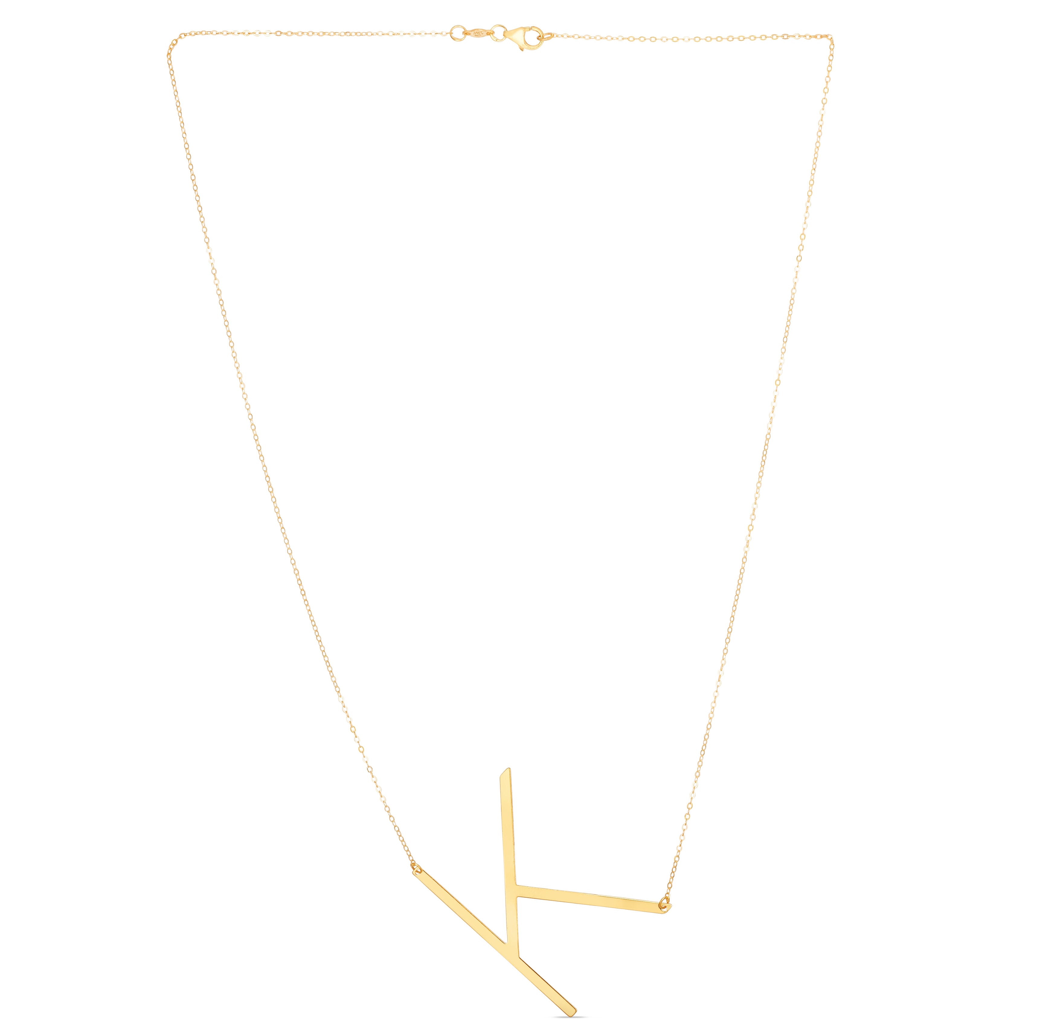 14K Gold Large Sideways Initial Necklace: 18"