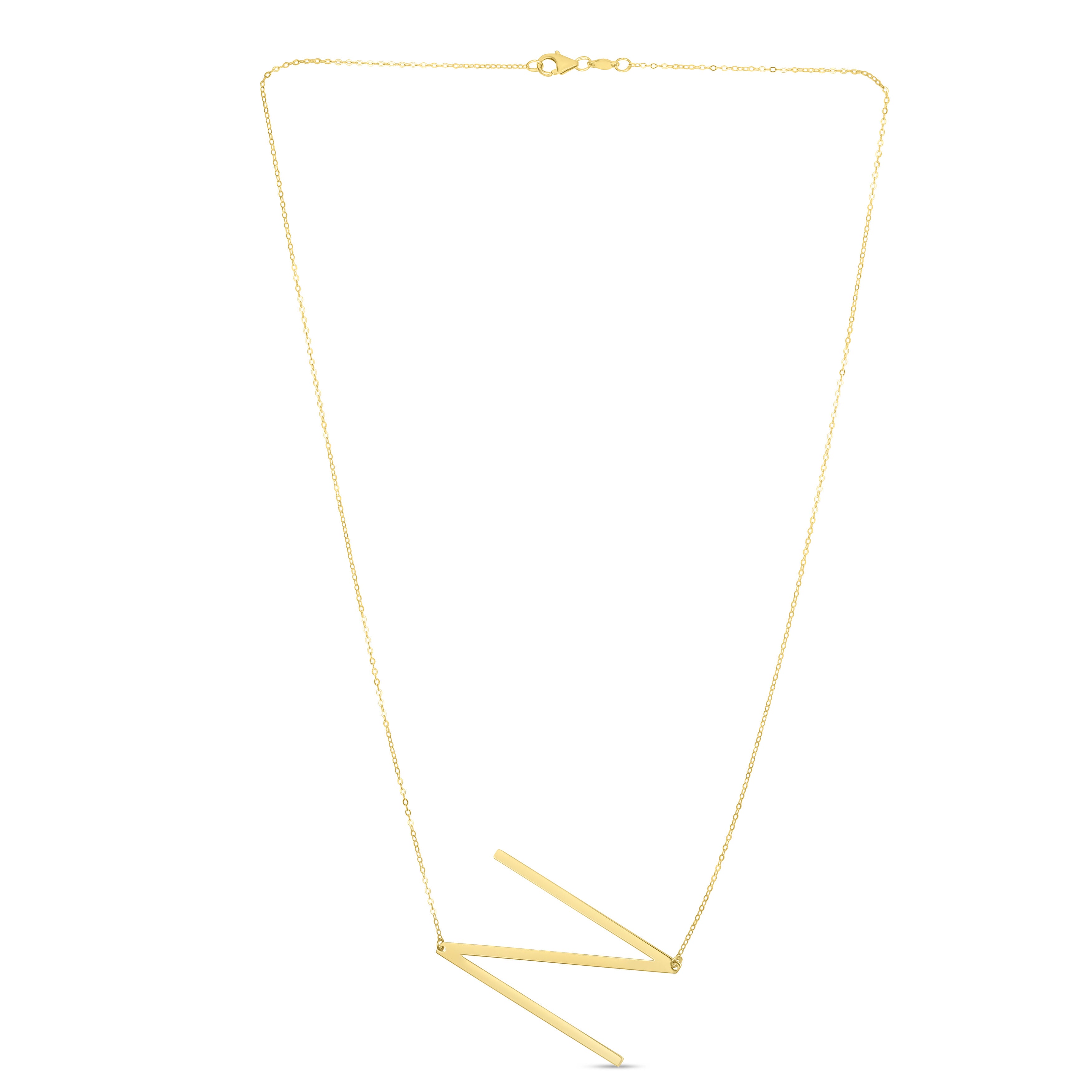 14K Gold Large Sideways Initial Necklace: 18"