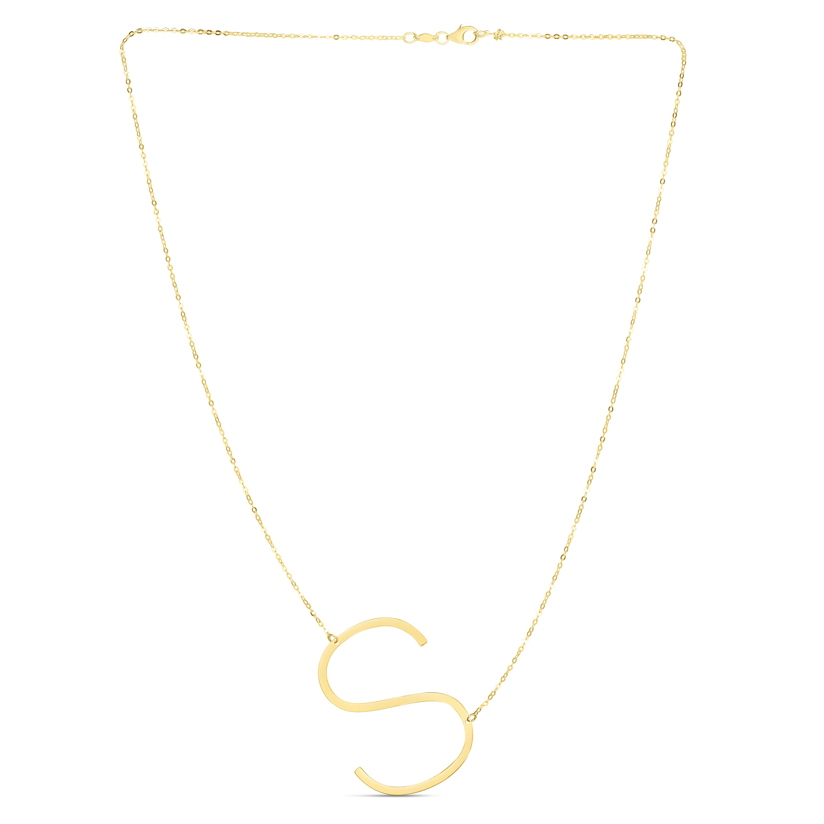 14K Gold Large Sideways Initial Necklace: 18"