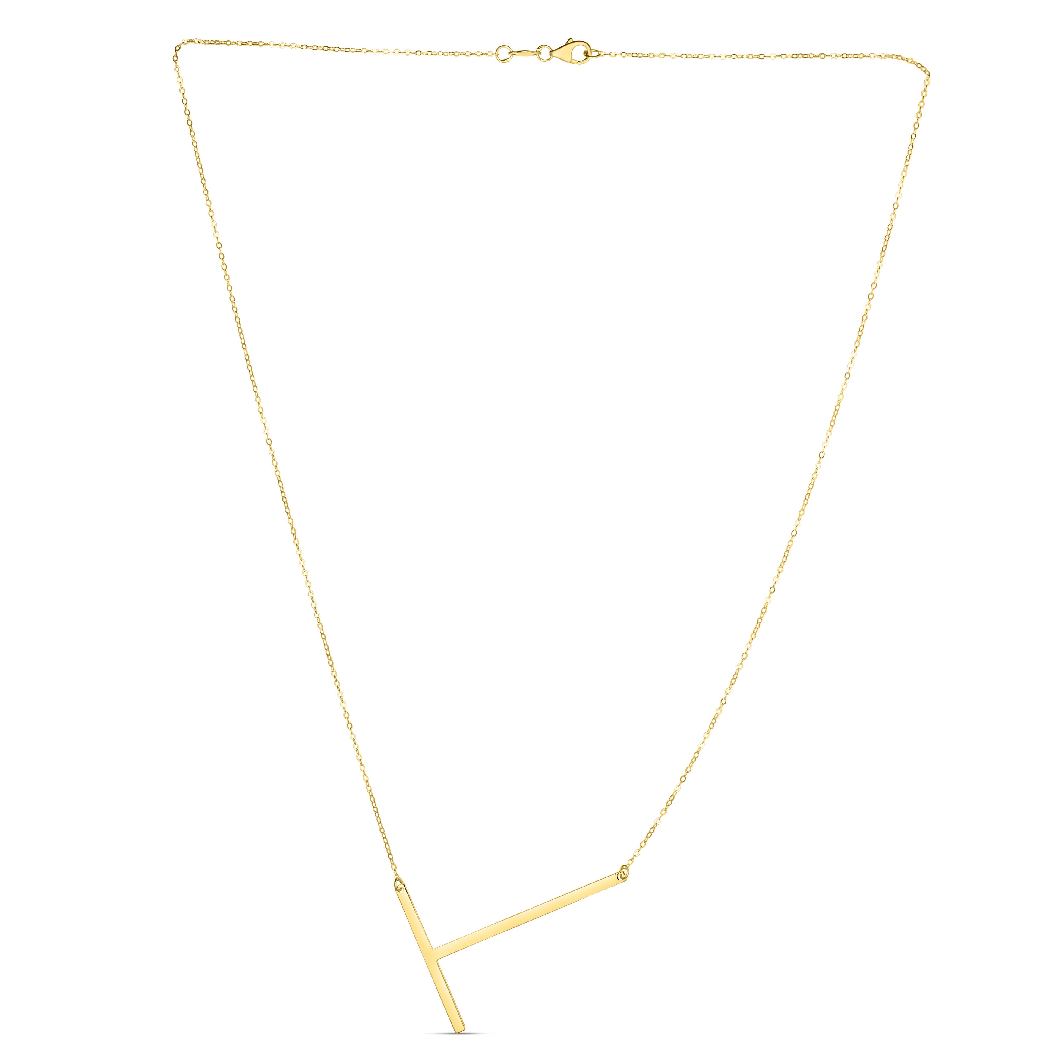 14K Gold Large Sideways Initial Necklace: 18"
