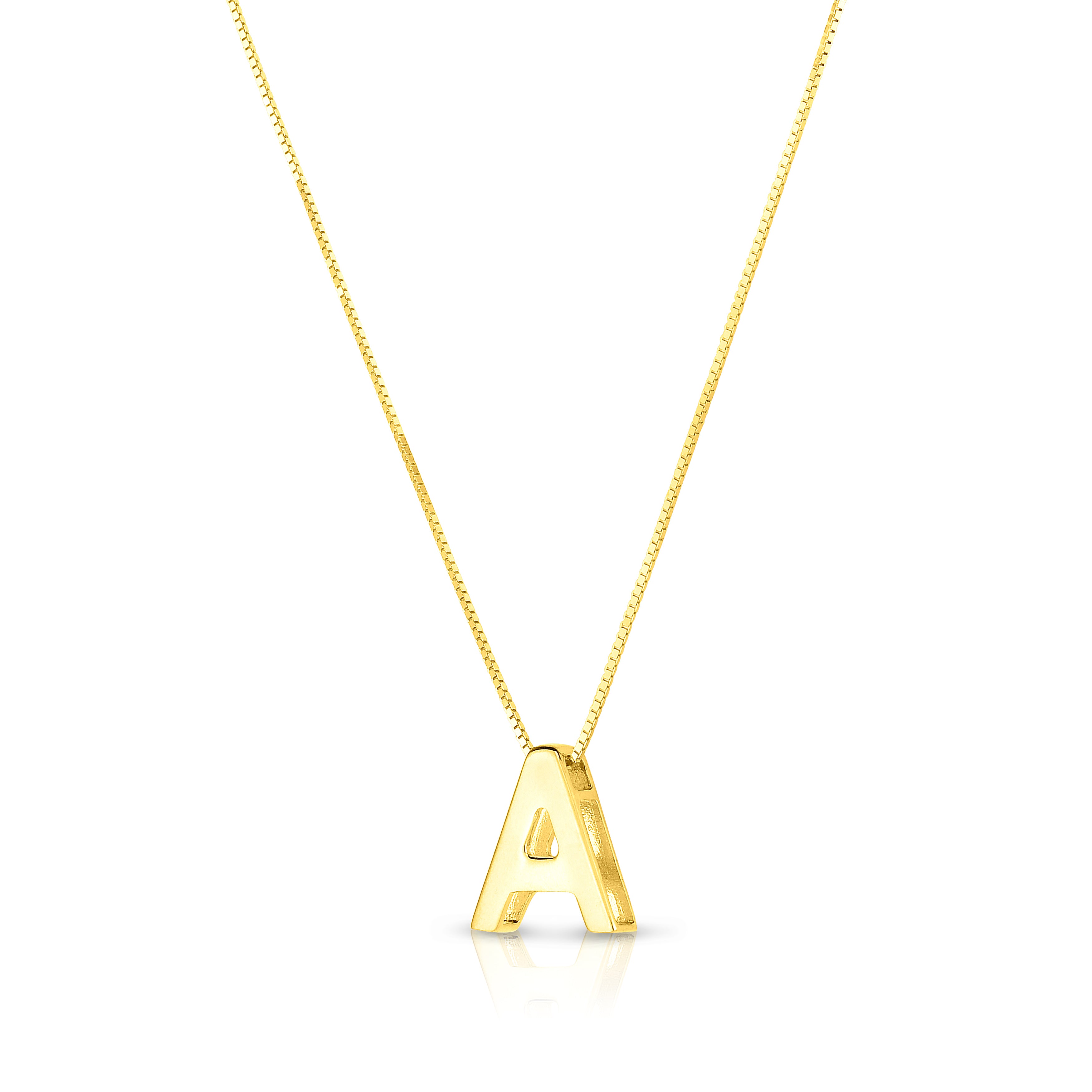 14K Gold Block Initial Pendant Necklace