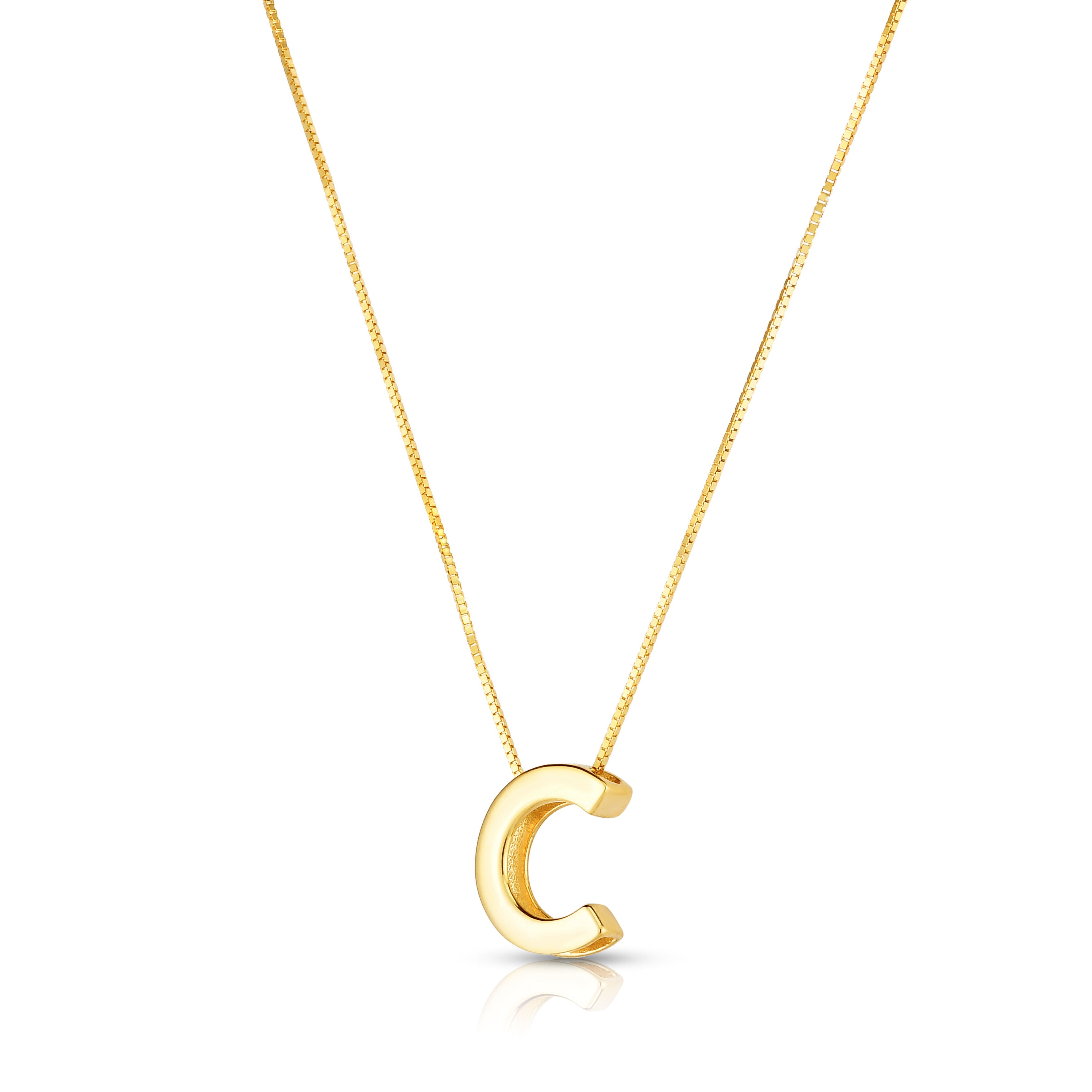 14K Gold Block Initial Pendant Necklace: 16-18" Adjustable