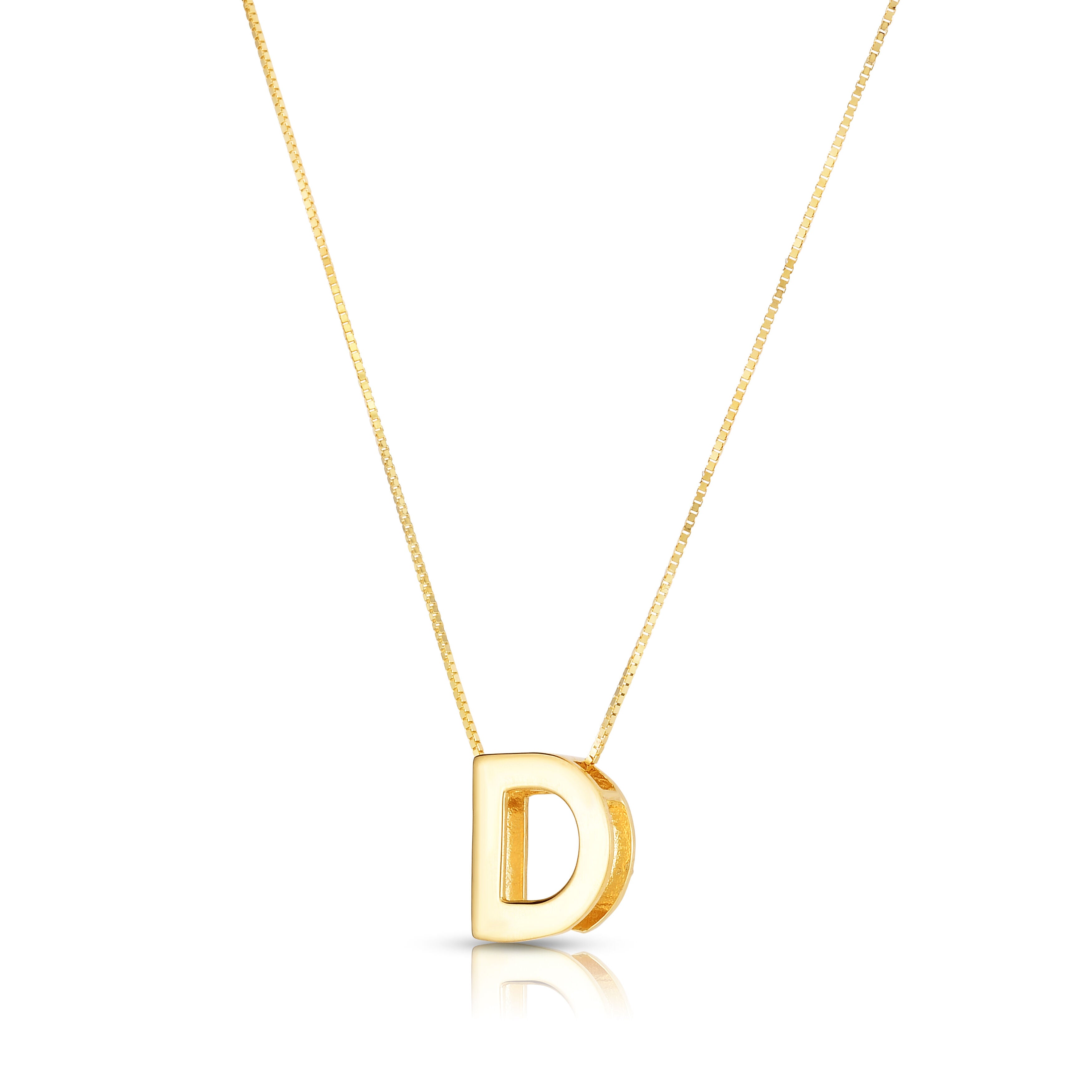 14K Gold Block Initial Pendant Necklace: 16-18" Adjustable