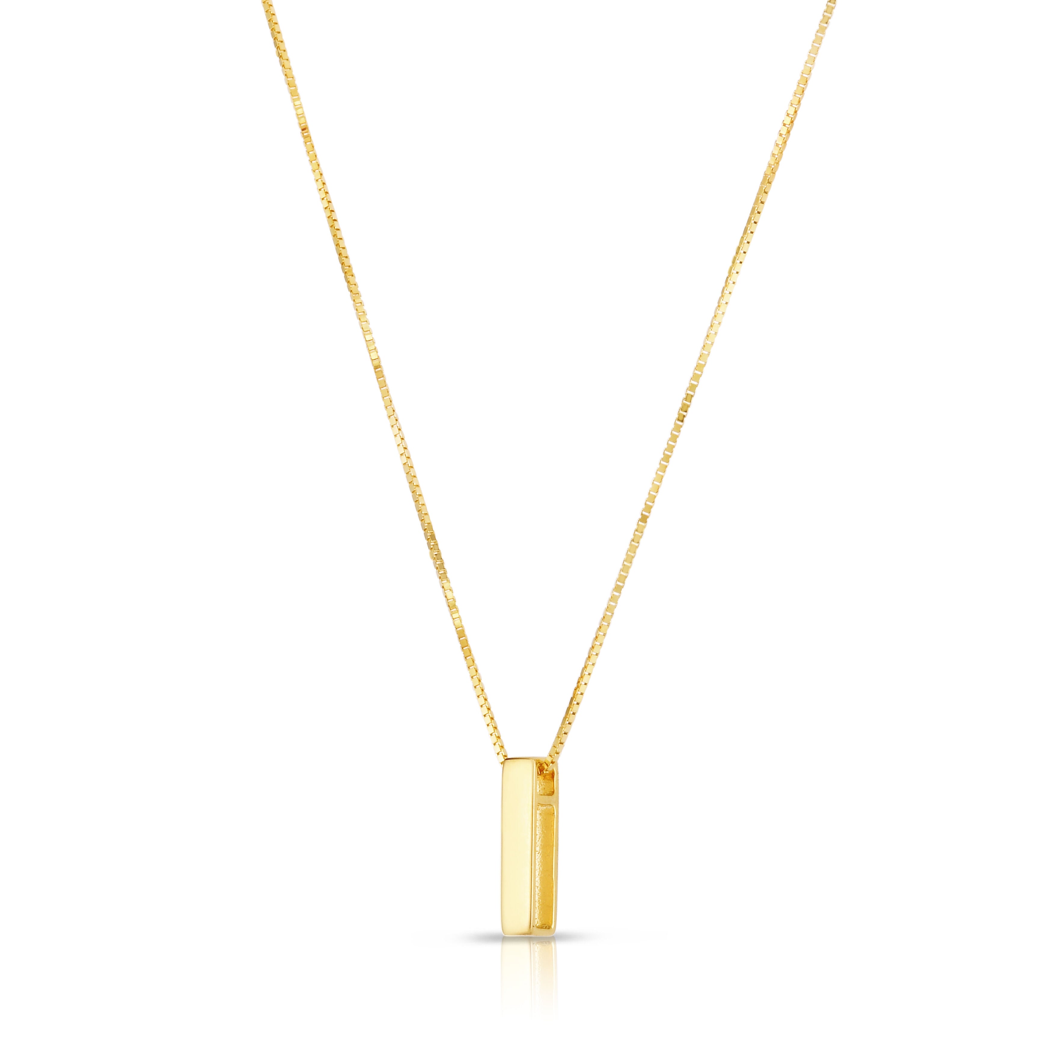 14K Gold Block Initial Pendant Necklace: 16-18" Adjustable