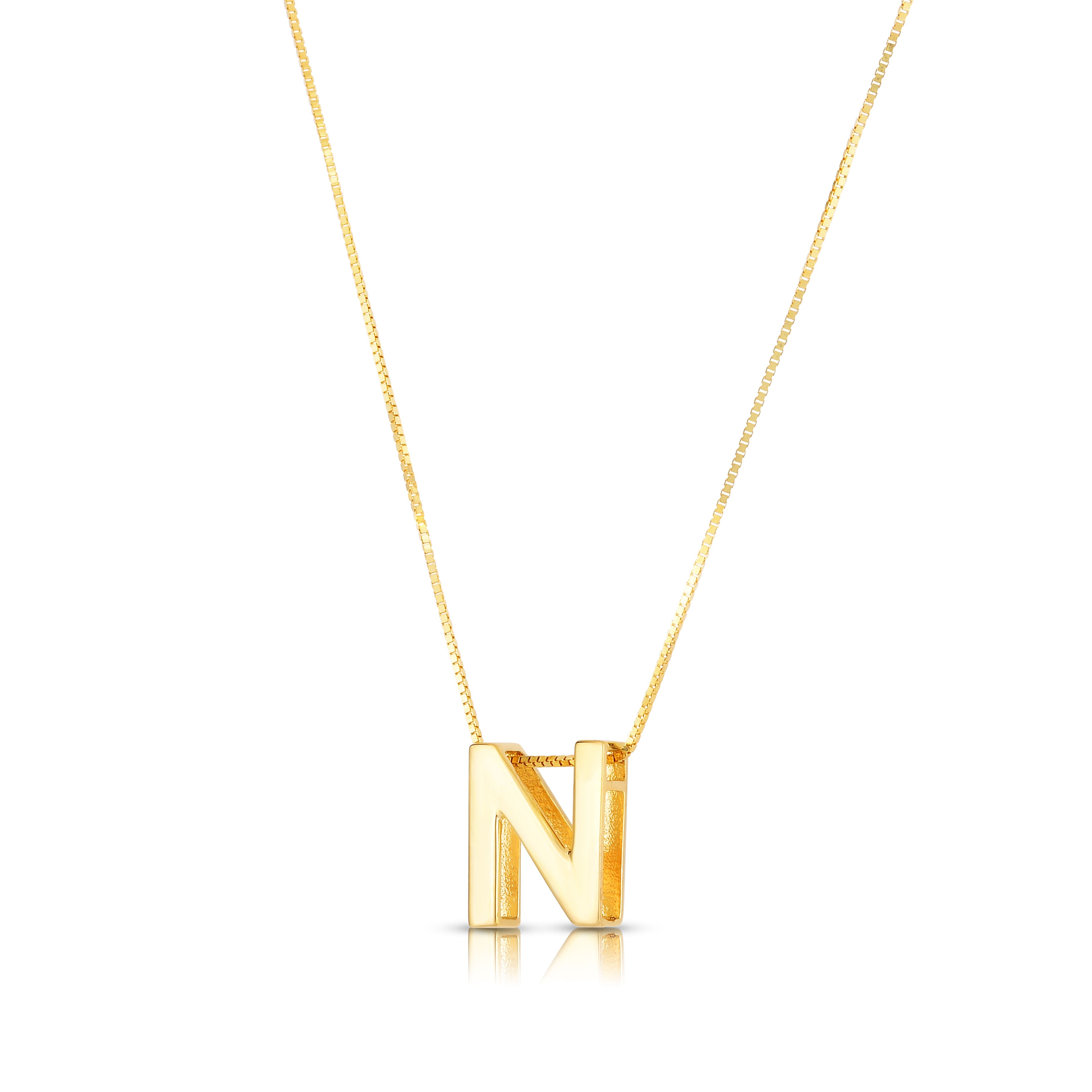 14K Gold Block Initial Pendant Necklace: 16-18" Adjustable