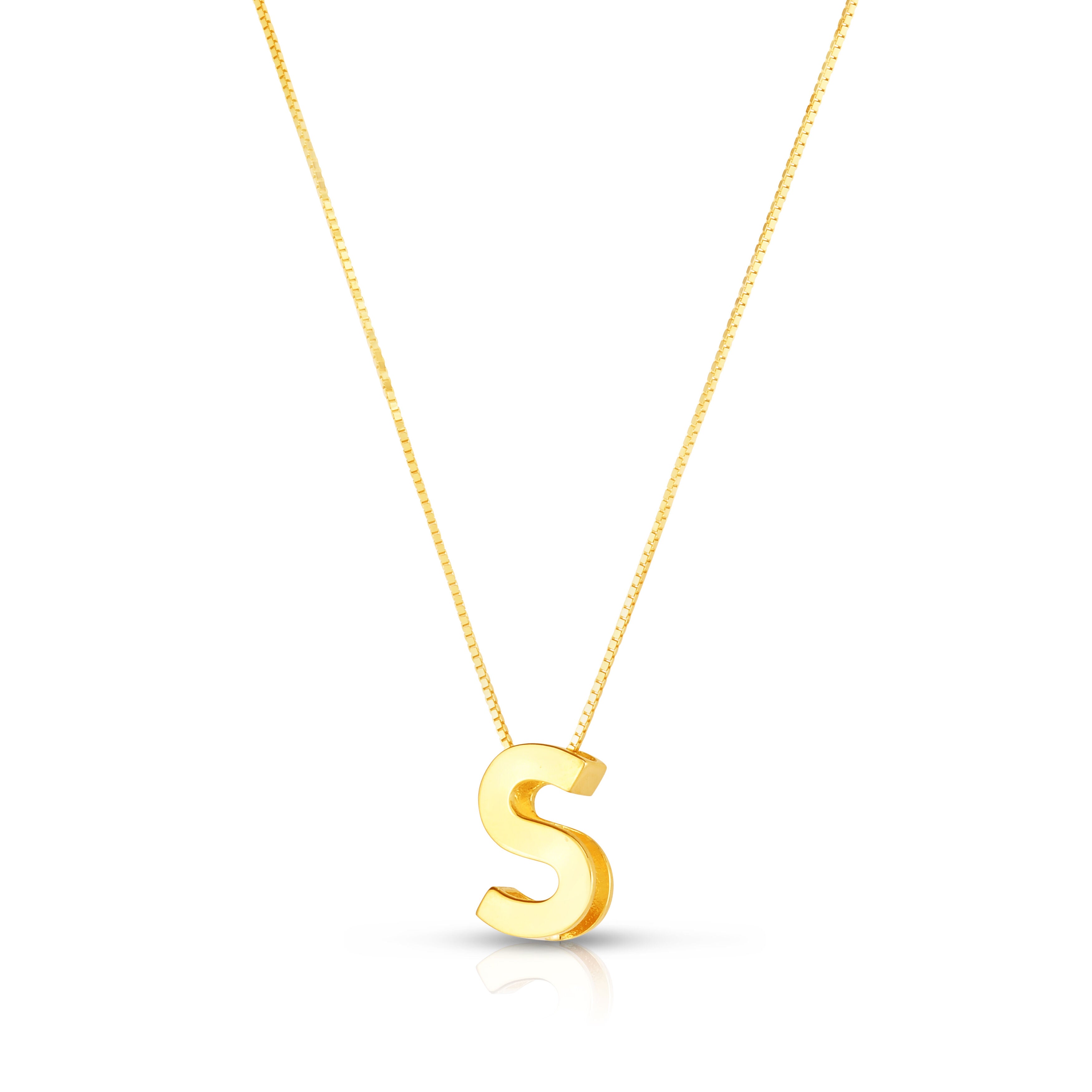 14K Gold Block Initial Pendant Necklace: 16-18" Adjustable