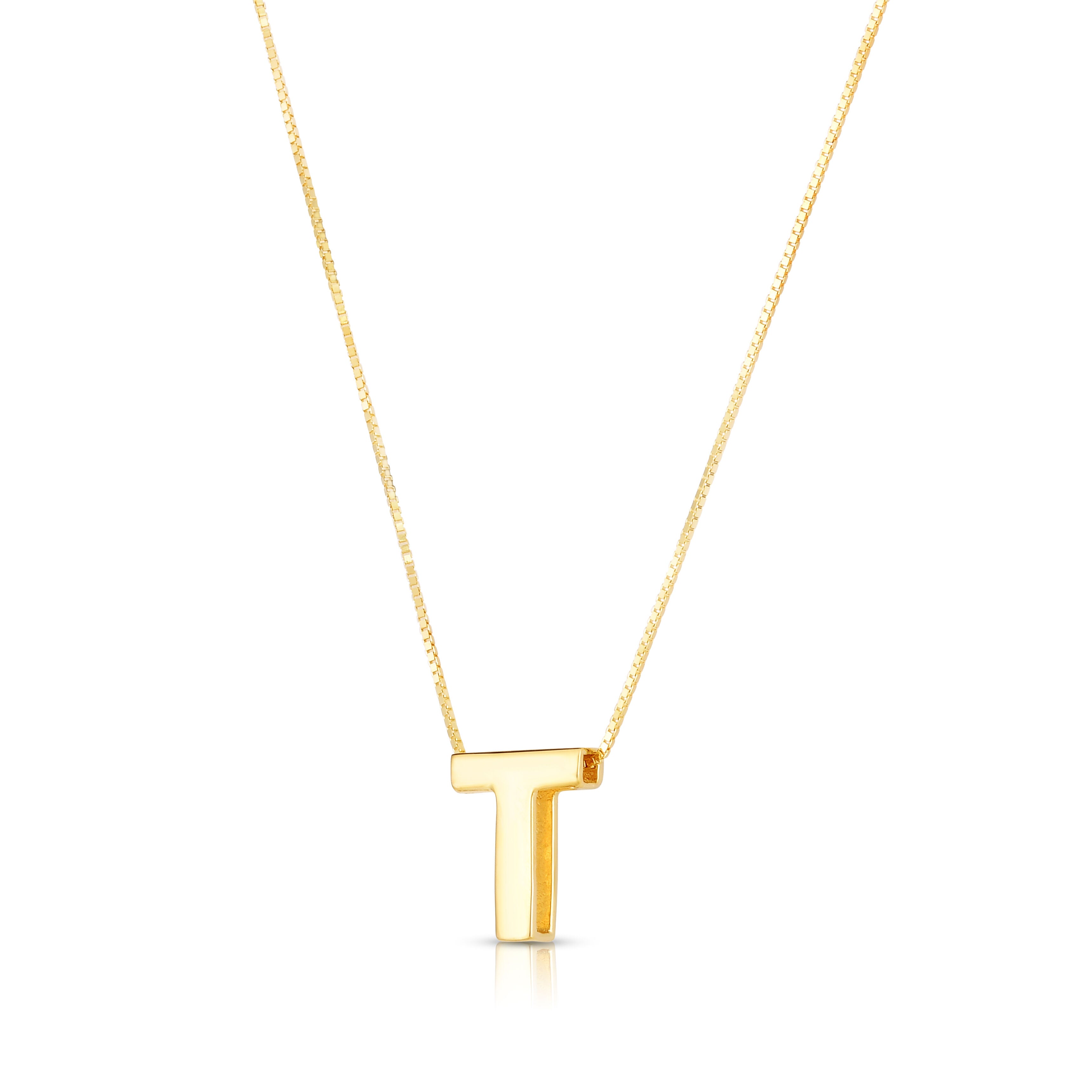 14K Gold Block Initial Pendant Necklace: 16-18" Adjustable