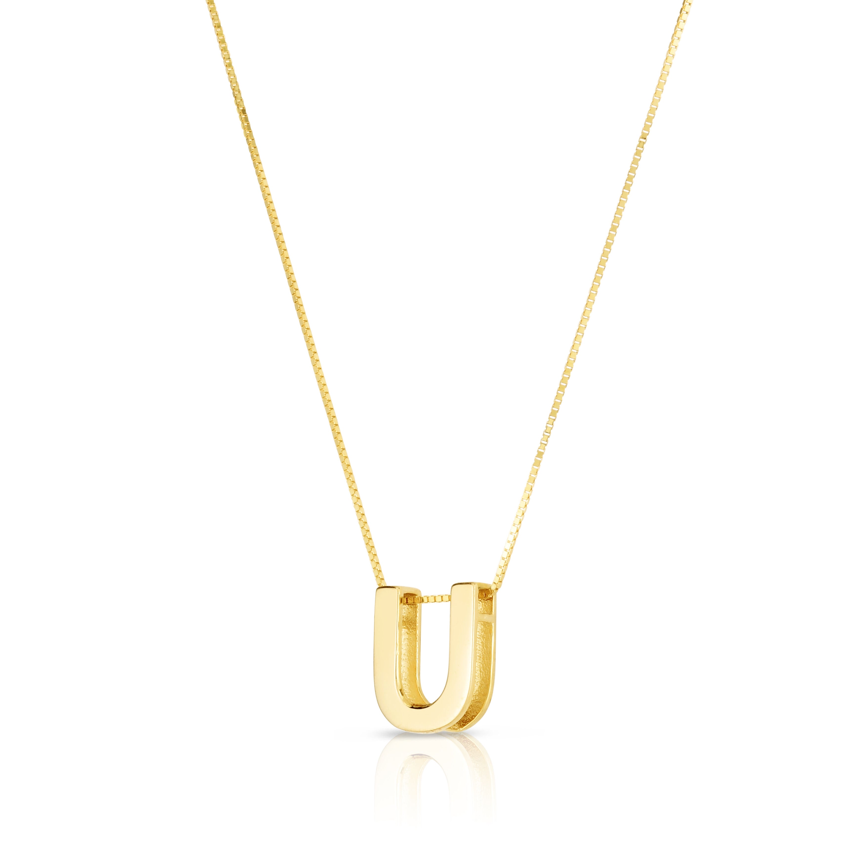 14K Gold Block Initial Pendant Necklace: 16-18" Adjustable