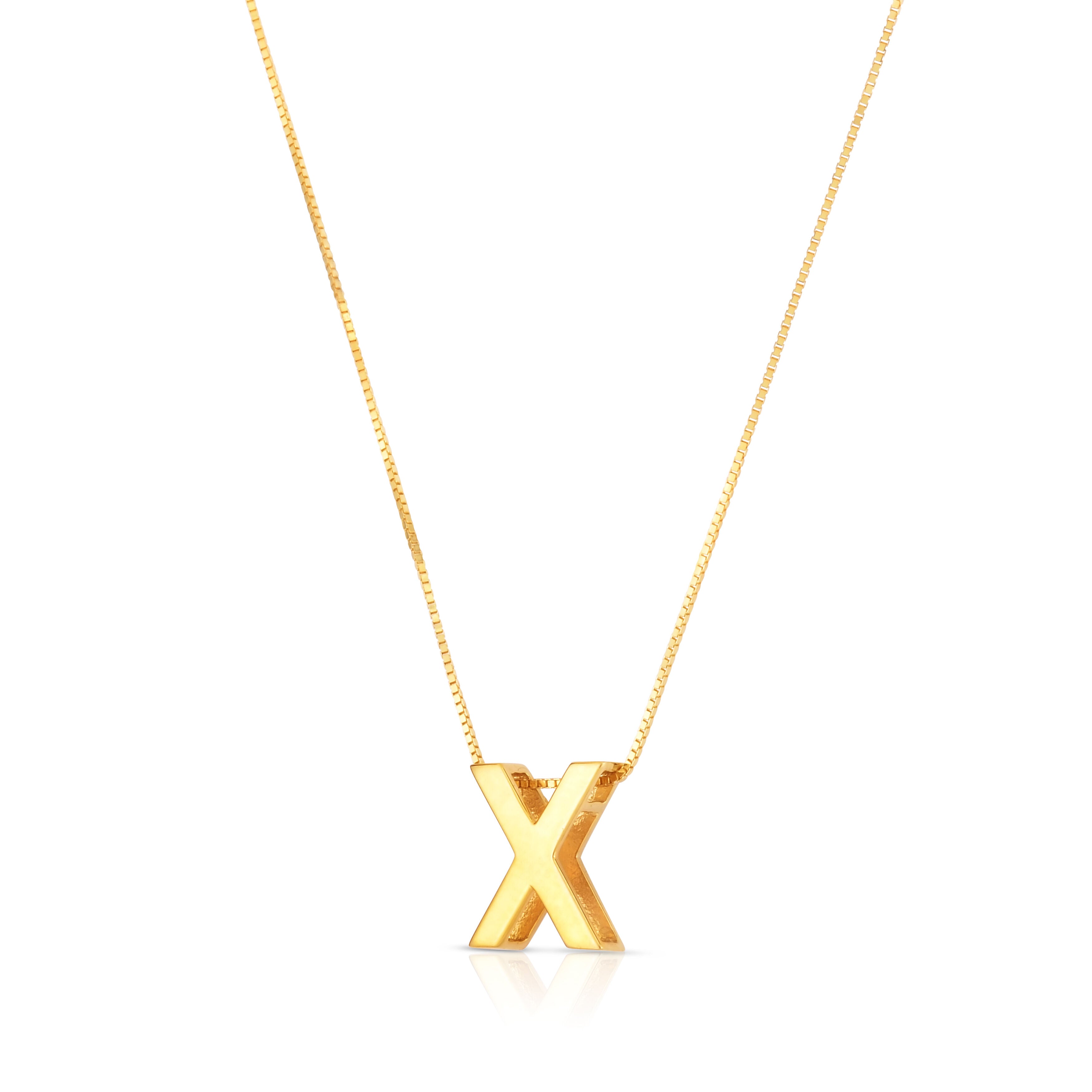 14K Gold Block Initial Pendant Necklace: 16-18" Adjustable