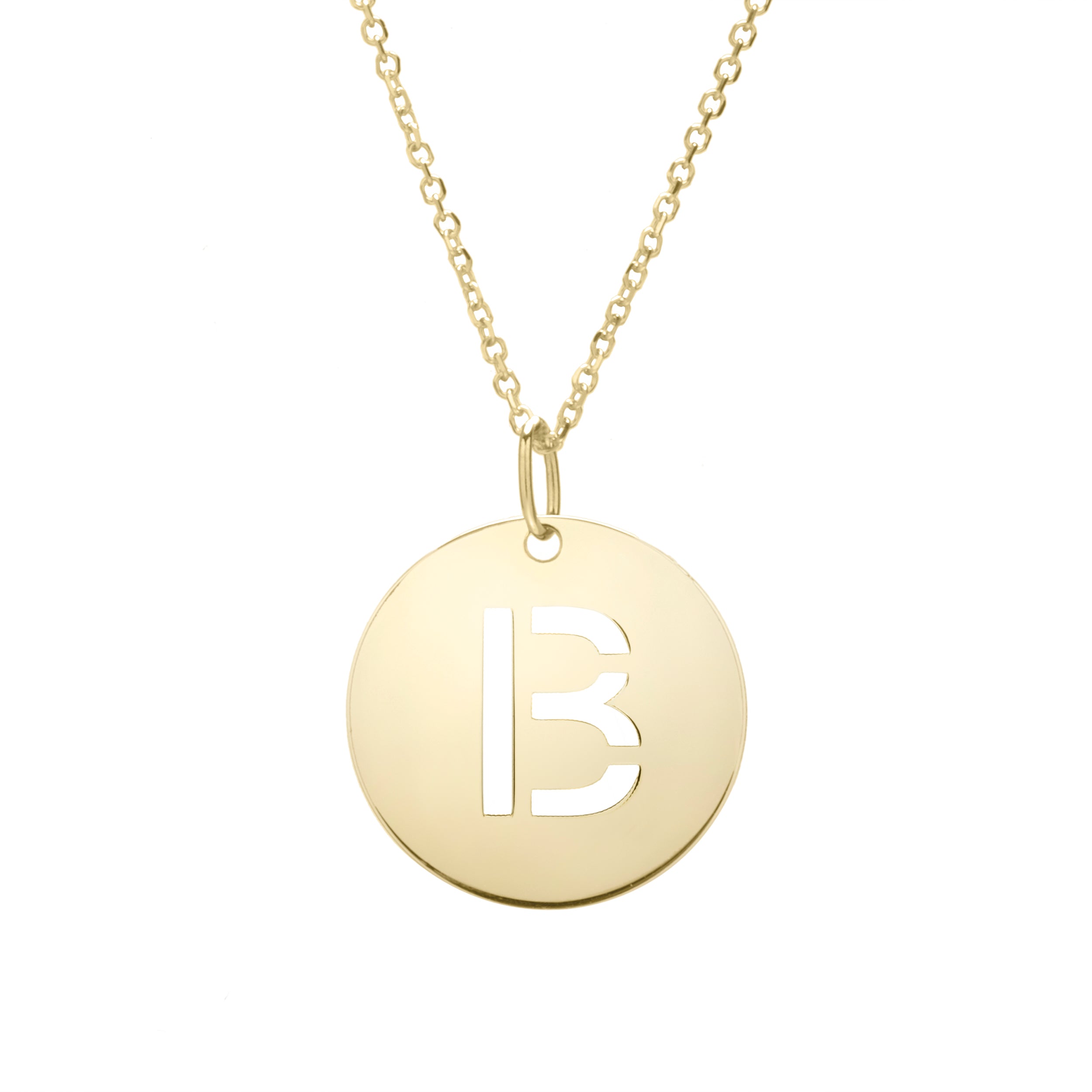 14K Gold Initial Disc Pendant Necklace: 16-18" Extendable