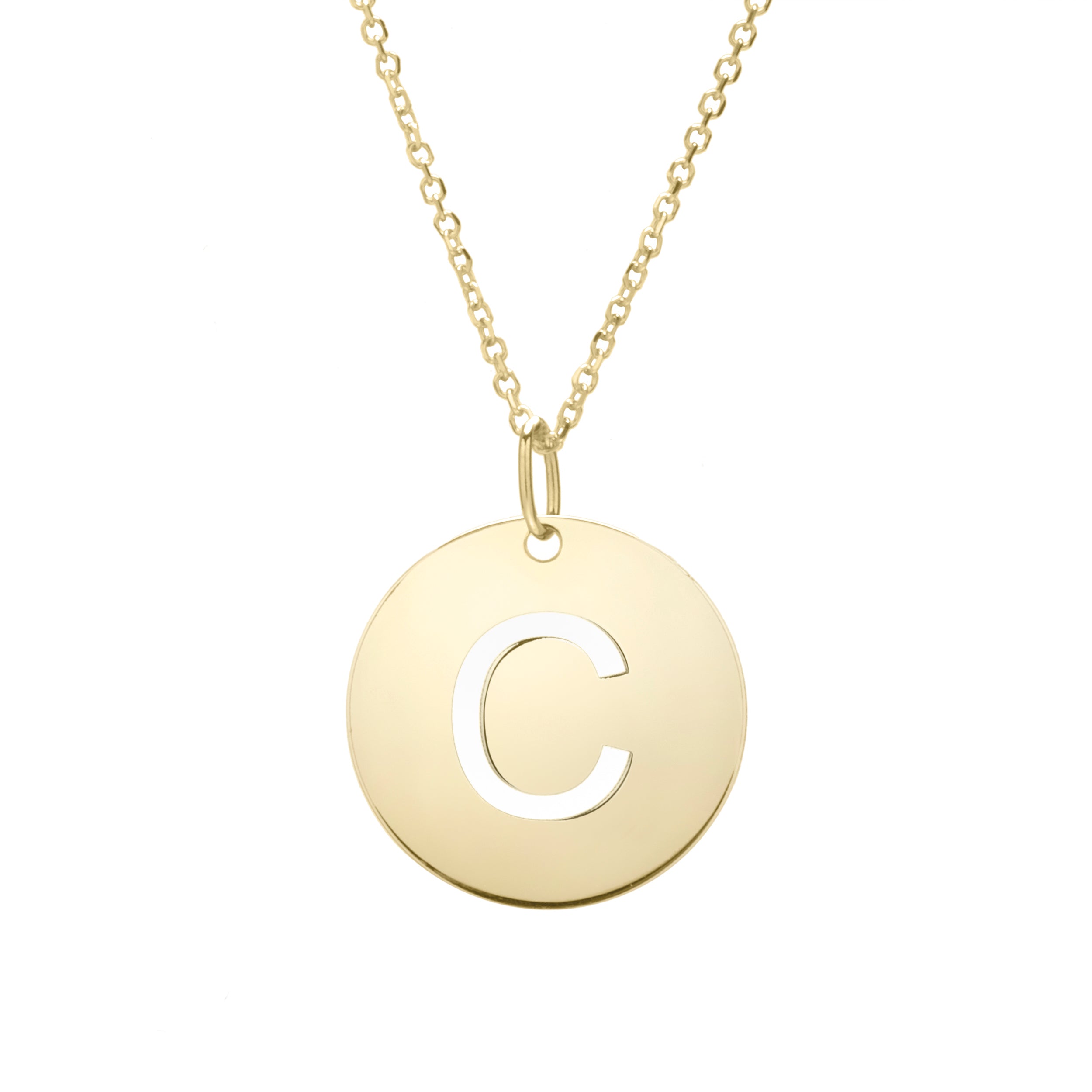 14K Gold Initial Disc Pendant Necklace: 16-18" Extendable