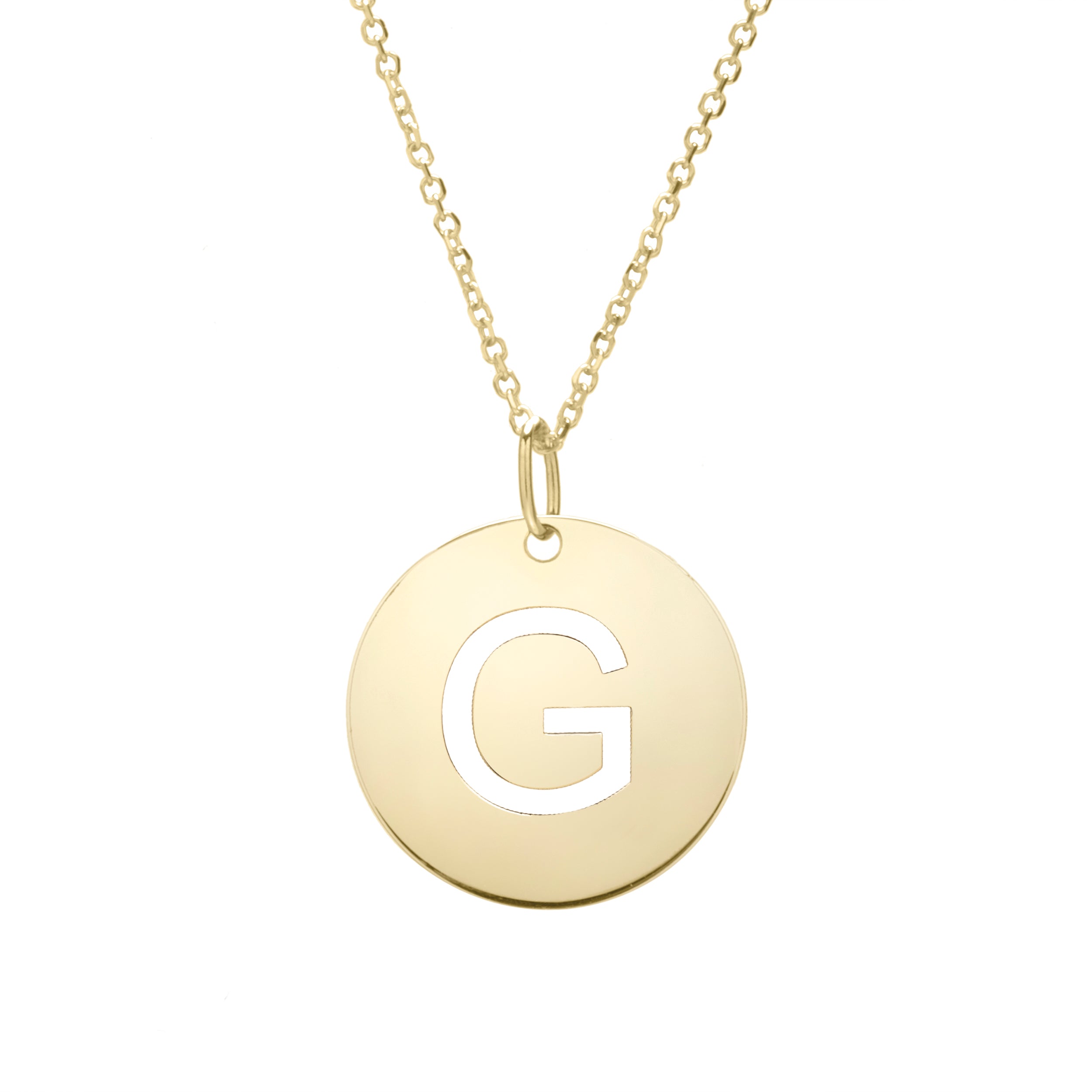 14K Gold Initial Disc Pendant Necklace: 16-18" Extendable
