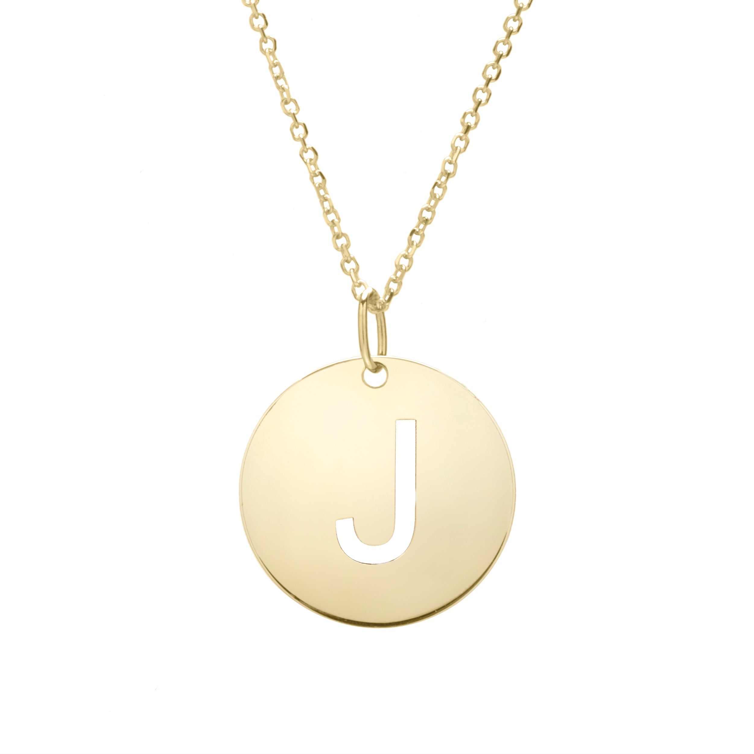 14K Gold Initial Disc Pendant Necklace: 16-18" Extendable